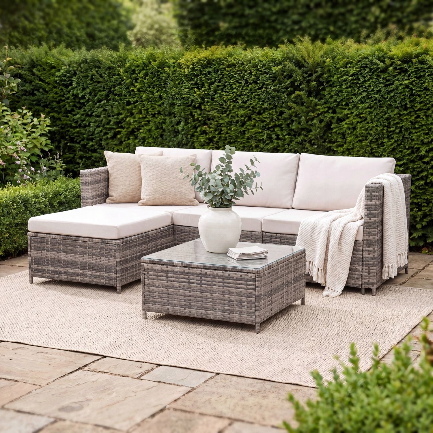 GARDEN FURNITURE GARDEN CORNER SET WITH RATTAN TABLE LUVERNO Packaging status original