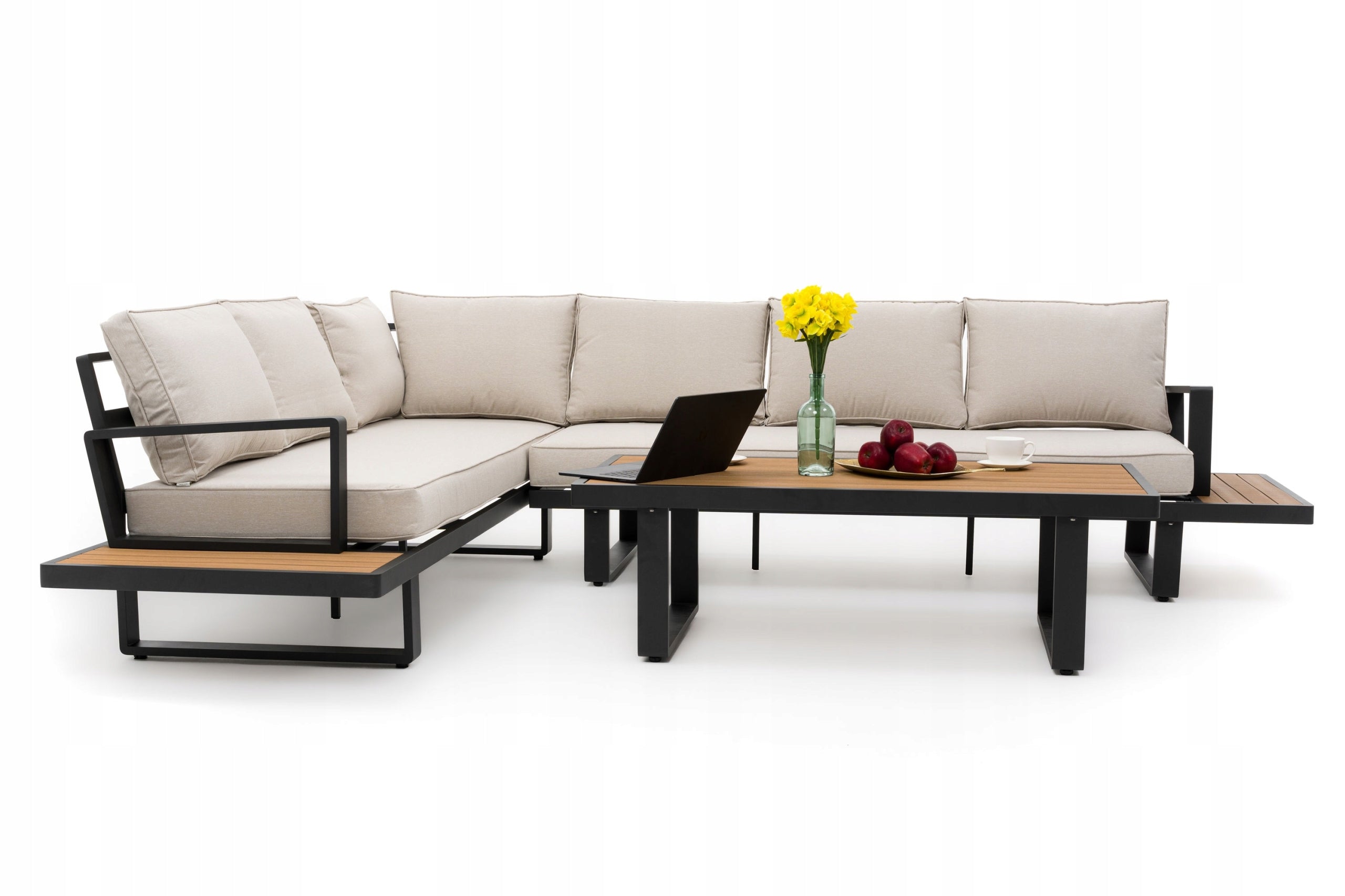 GARDEN FURNITURE LARGE CORNER MODERN ALUMINUM GRAPHITE-BEIGE ATOLL Color beige