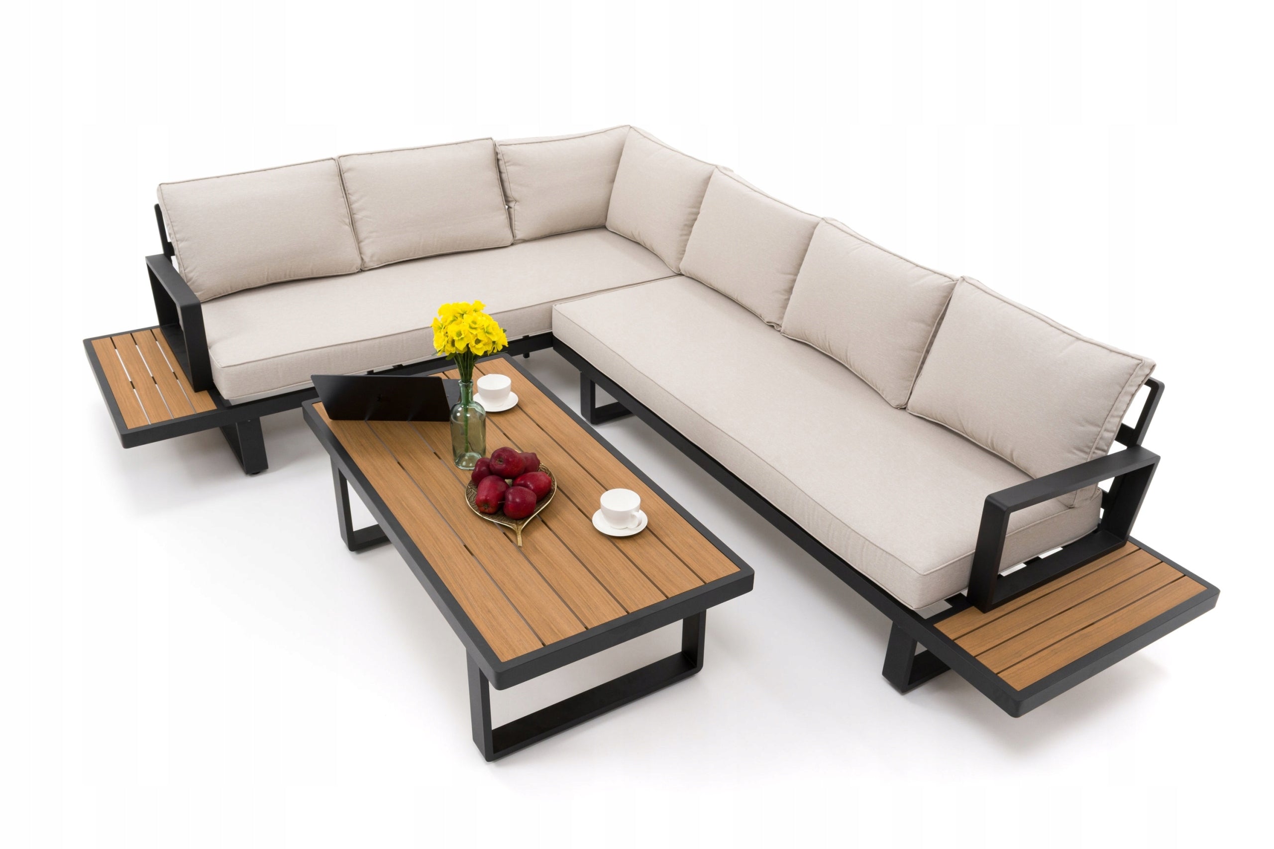 GARDEN FURNITURE LARGE CORNER MODERN ALUMINUM GRAPHITE-BEIGE ATOLL Main material aluminum