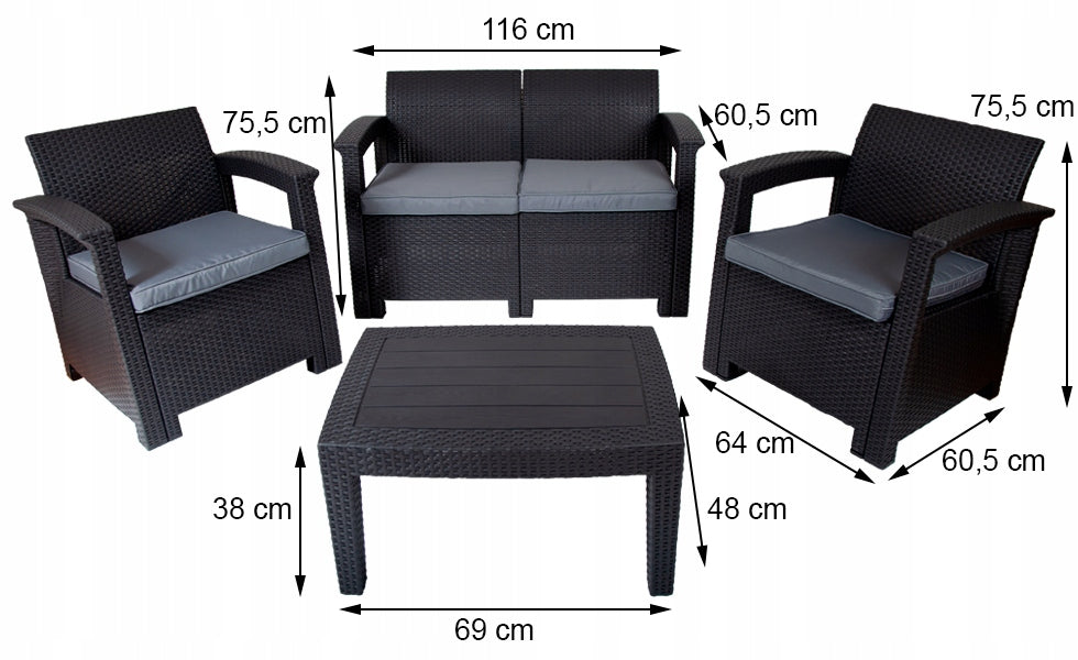 GARDEN FURNITURE MADRID BROWN TECHNORATTAN set Manufacturer code rattan meble pcv ogród balkon fotel BRĄZ