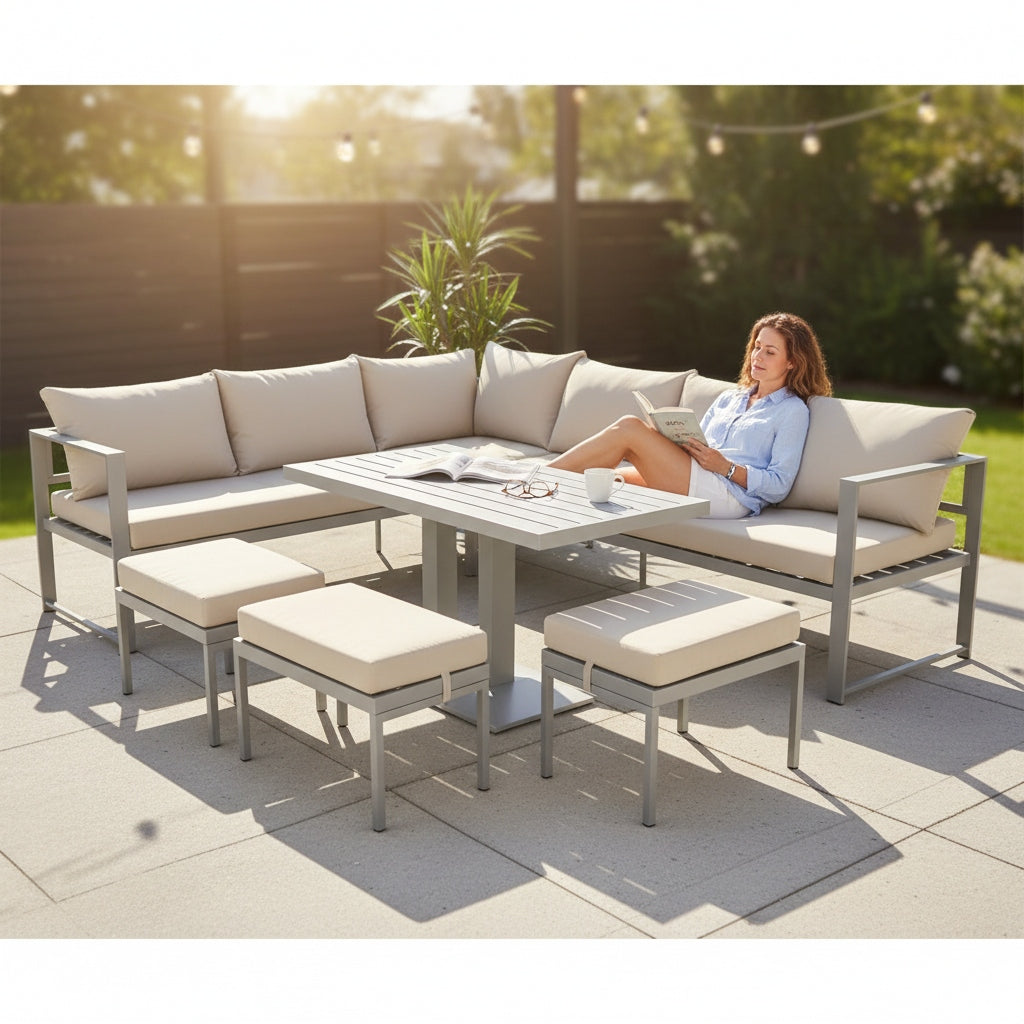 GARDEN FURNITURE METAL CORNER TABLE 3 POUFS SET NM-21 BROWN Packaging status original