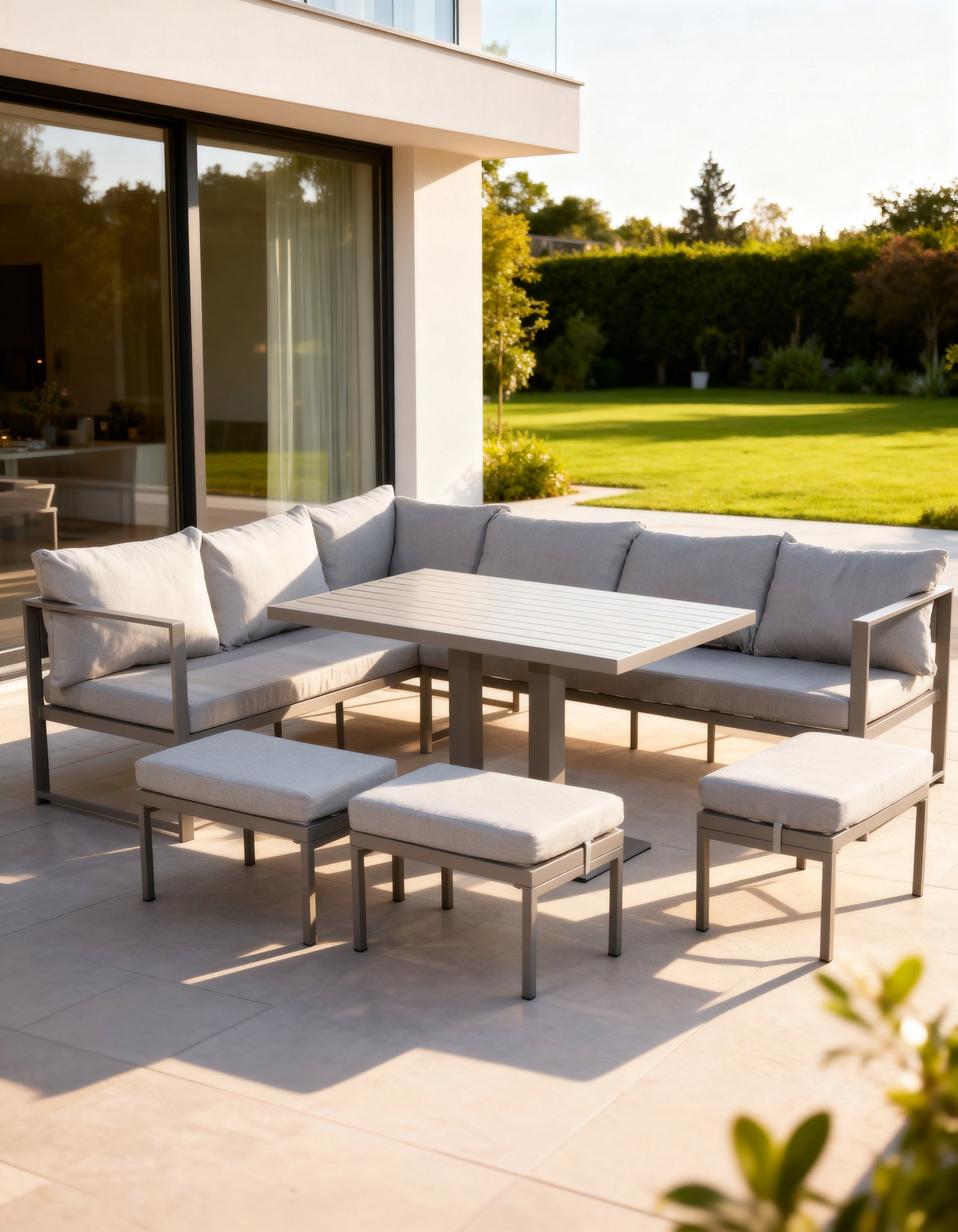 GARDEN FURNITURE METAL CORNER TABLE 3 POUFS SET NM-21 GREY Color gray
