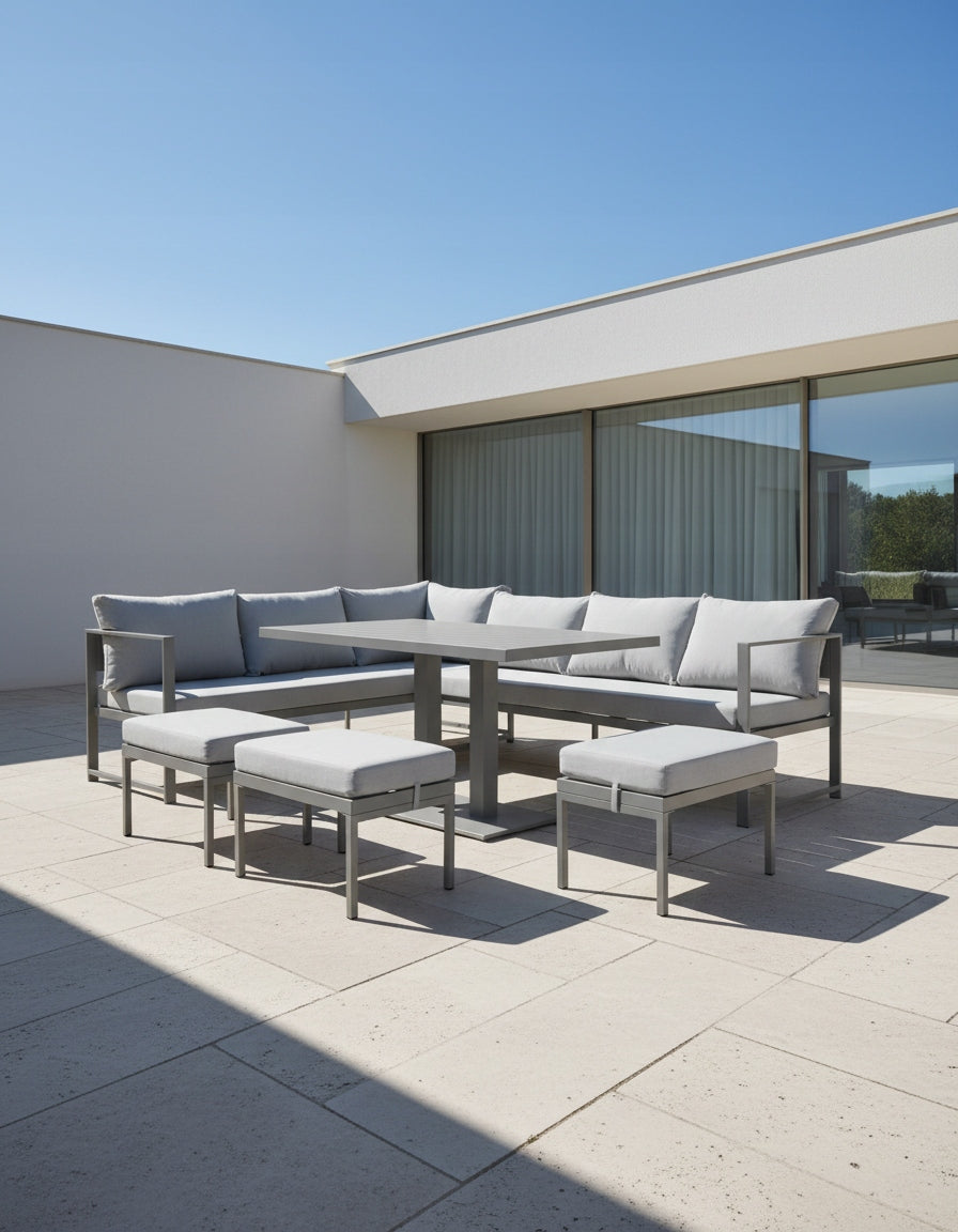 GARDEN FURNITURE METAL CORNER TABLE 3 POUFS SET NM-21 GREY Manufacturer code XL-NM-21