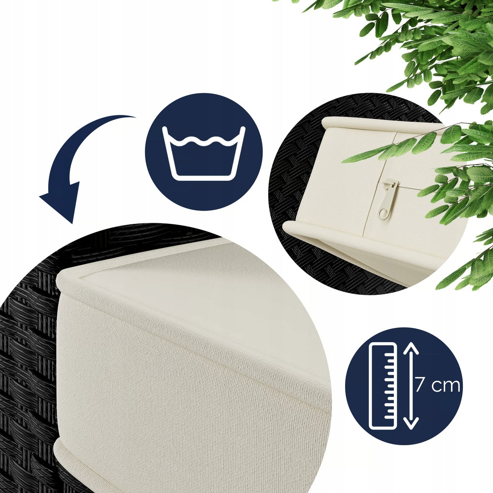 GARDEN FURNITURE POLYRATTAN CORNER TABLE ARMCHAIR 2 POUFS PILLOWS Manufacturer Casaria