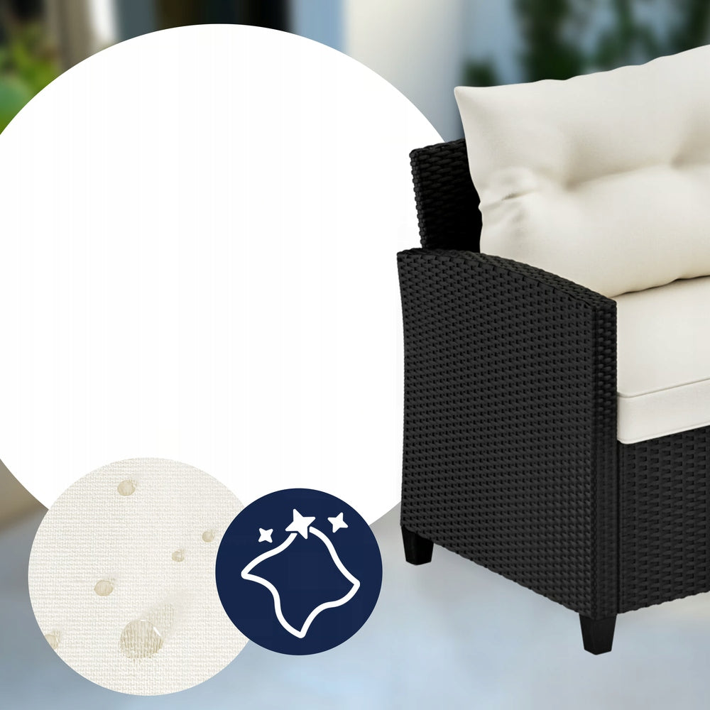 GARDEN FURNITURE POLYRATTAN CORNER TABLE ARMCHAIR 2 POUFS PILLOWS Packaging status original
