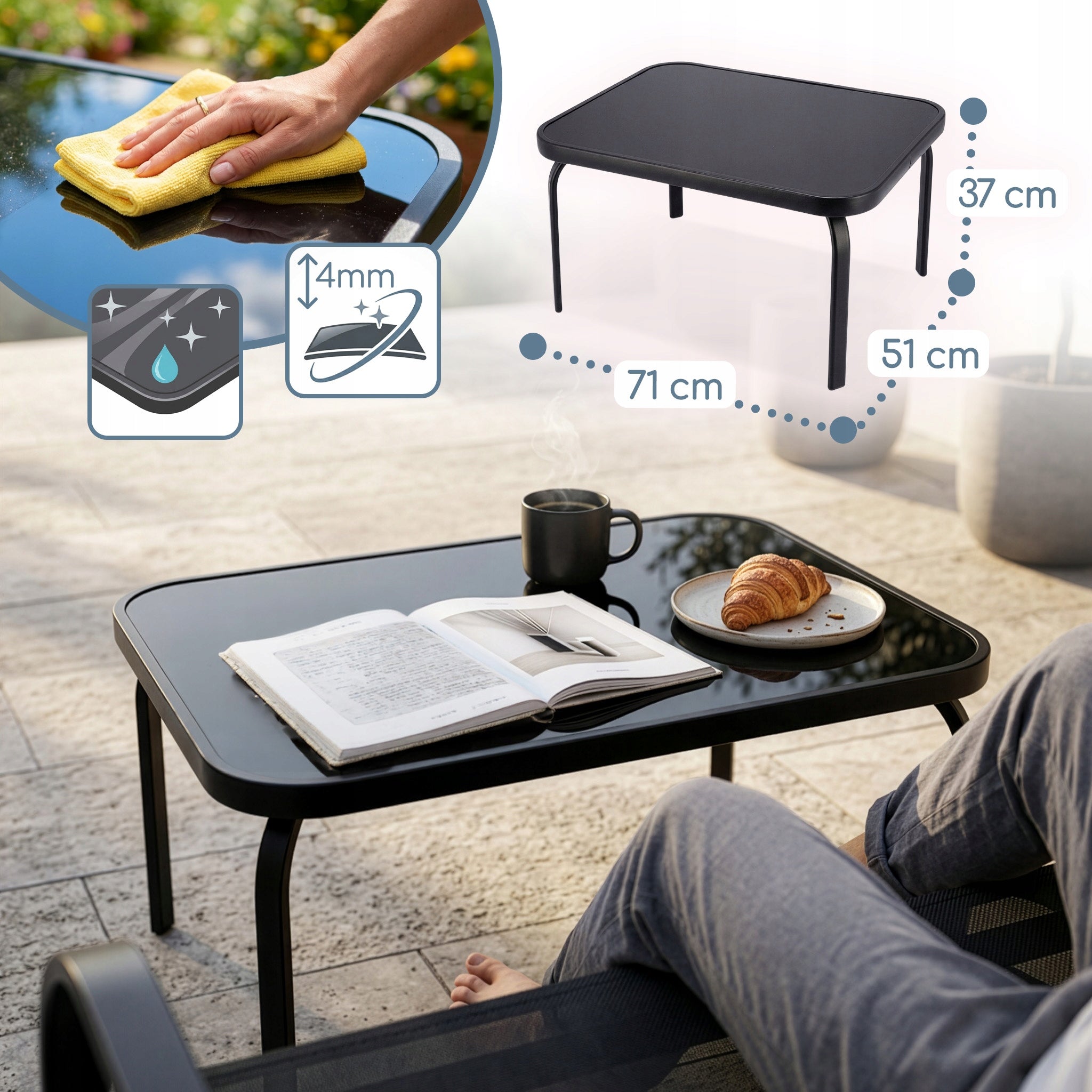 GARDEN FURNITURE SET 4 PEOPLE SOFA CHAIR TABLE TERRACE PLOT CAMPELA Color black