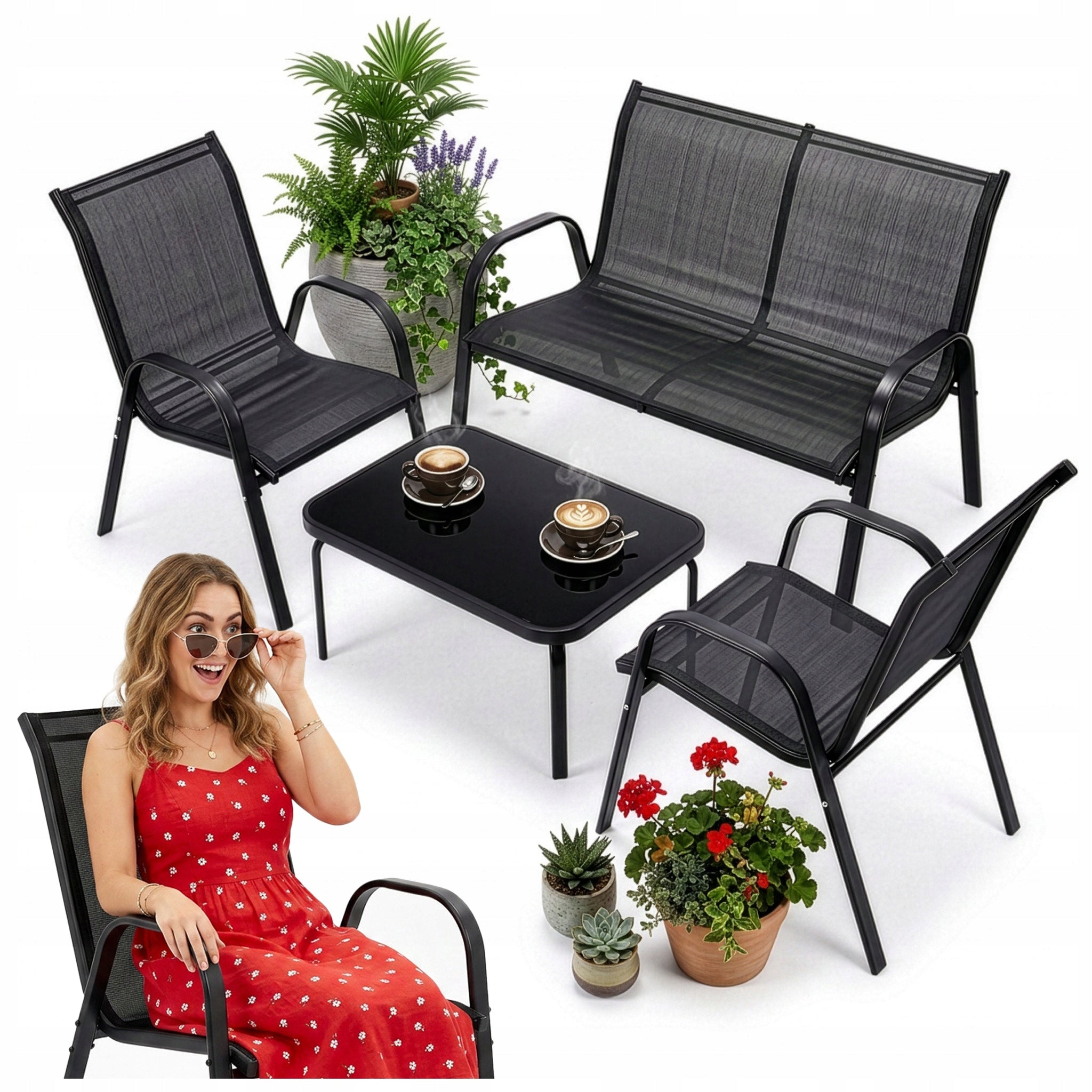 GARDEN FURNITURE SET 4 PEOPLE SOFA CHAIR TABLE TERRACE PLOT CAMPELA