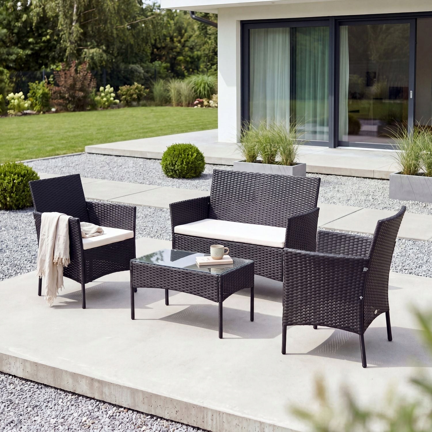 GARDEN FURNITURE SET 4-PERSON SET RATTAN TERRACE BALCONY LUVERNO For couch set