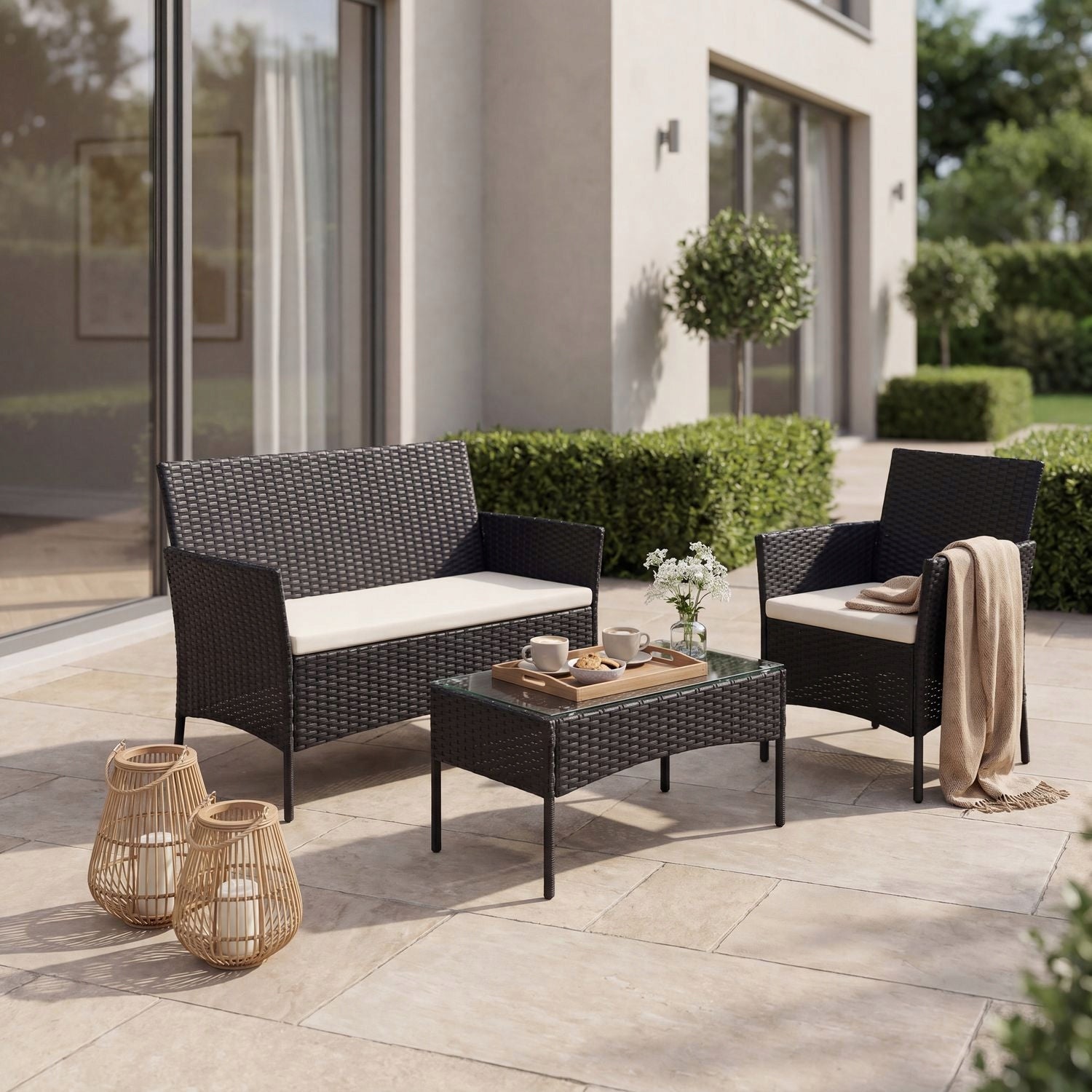 GARDEN FURNITURE SET 4-PERSON SET RATTAN TERRACE BALCONY LUVERNO Main material synthetic rattan