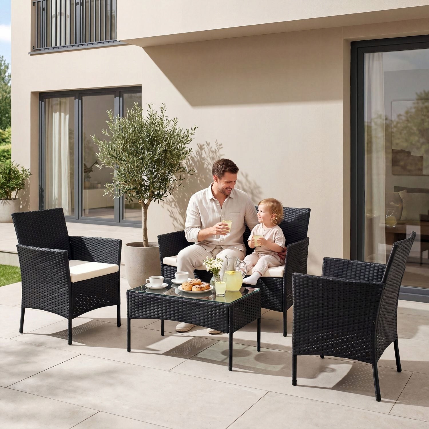GARDEN FURNITURE SET 4-PERSON SET RATTAN TERRACE BALCONY LUVERNO Manufacturer Luverno