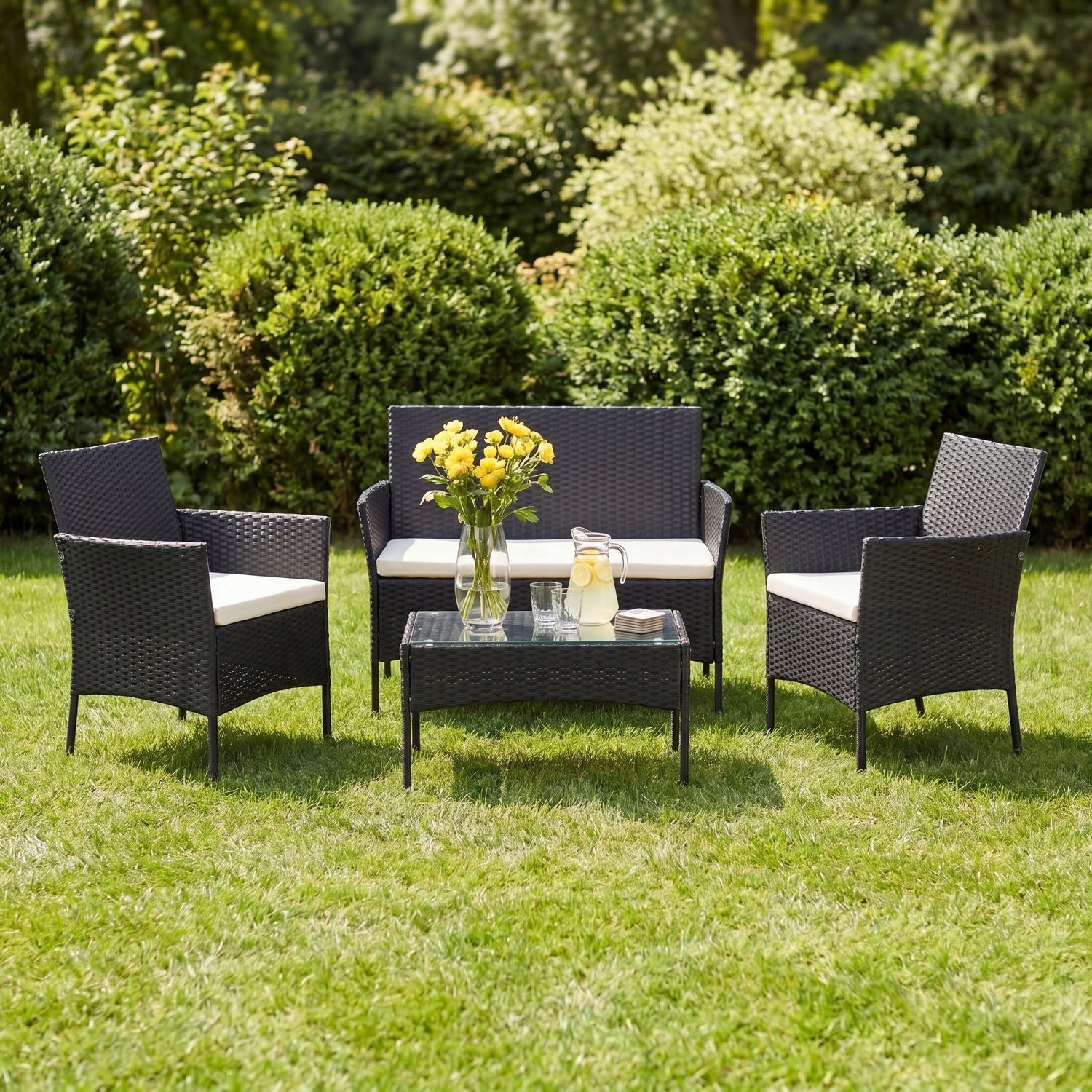 GARDEN FURNITURE SET 4-PERSON SET RATTAN TERRACE BALCONY LUVERNO Packaging status original