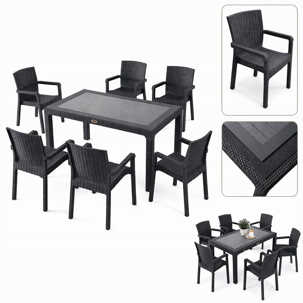 GARDEN FURNITURE SET BALCONY TERRACE TABLE 140x80 +6x CHAIRS CALMA ANTHRACITE