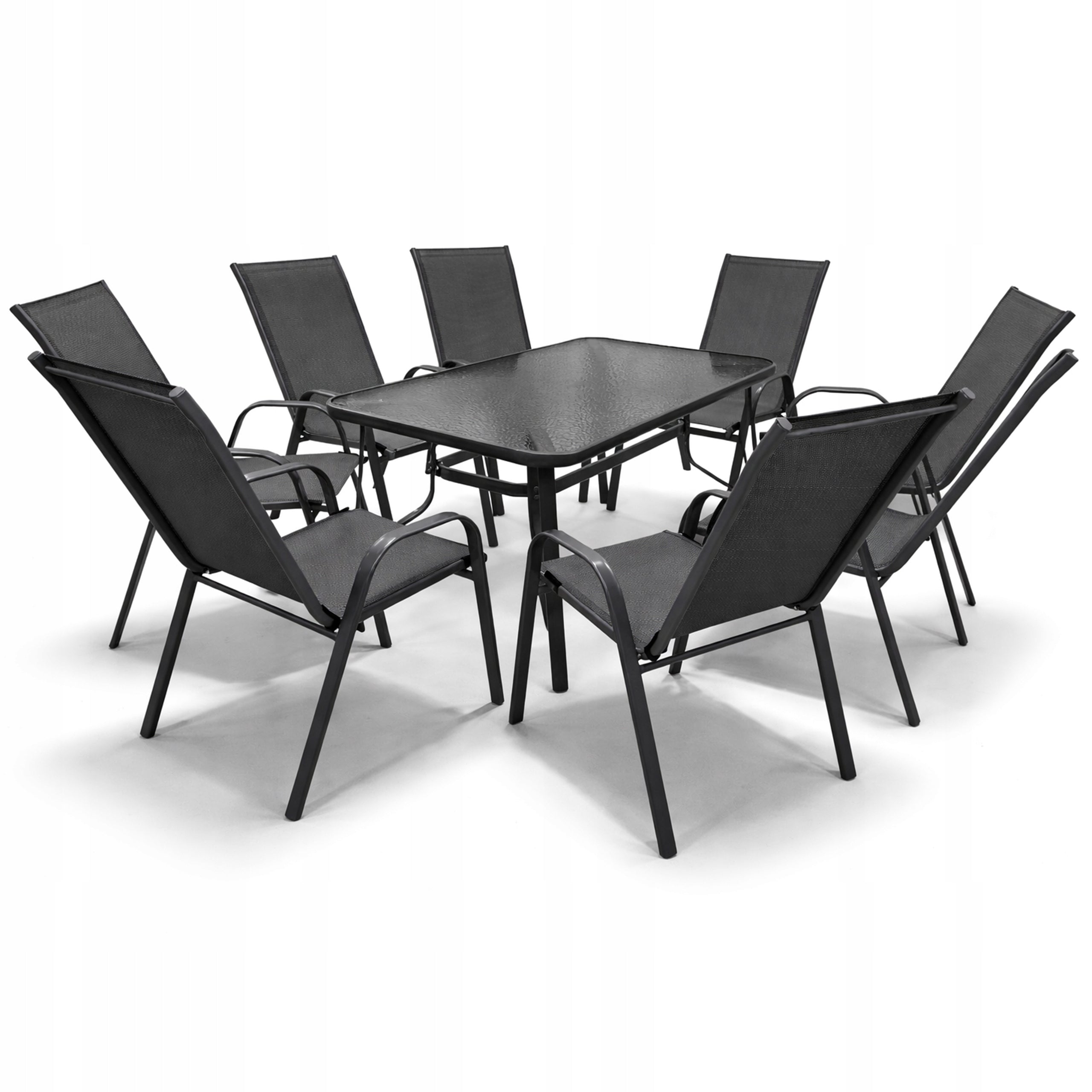 GARDEN FURNITURE SET BALCONY TERRACE TABLE 150x80 +8x CHAIRS MENORCA BLACK