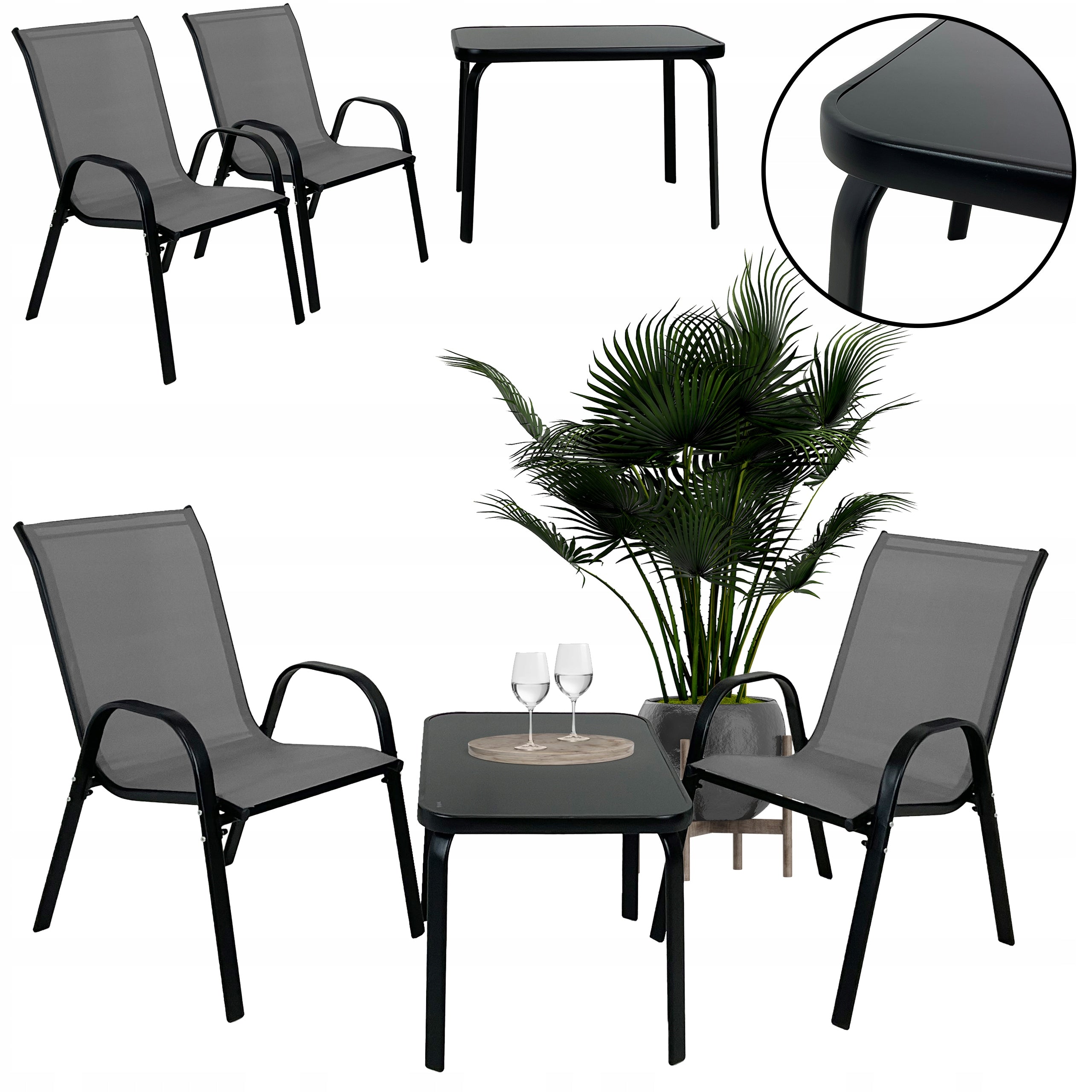GARDEN FURNITURE SET BALCONY TERRACE TABLE 2x CHAIRS MALAGA GREY Manufacturer code 5.90.13136