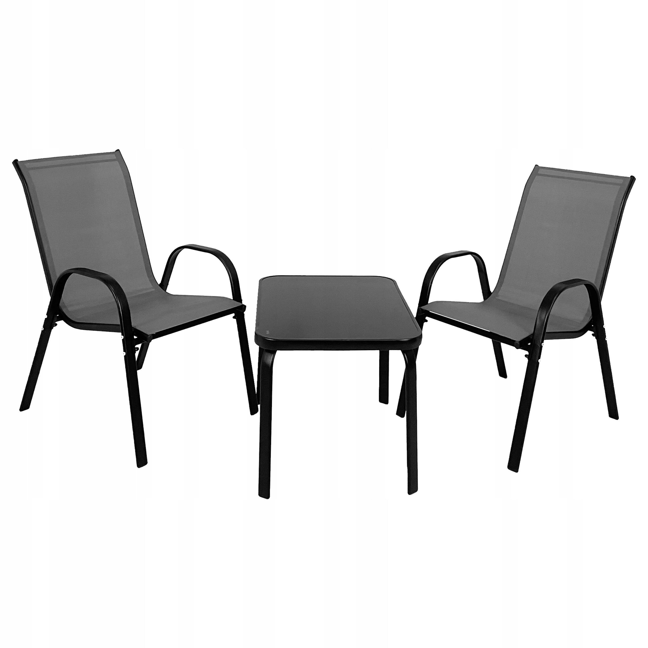 GARDEN FURNITURE SET BALCONY TERRACE TABLE 2x CHAIRS MALAGA GREY