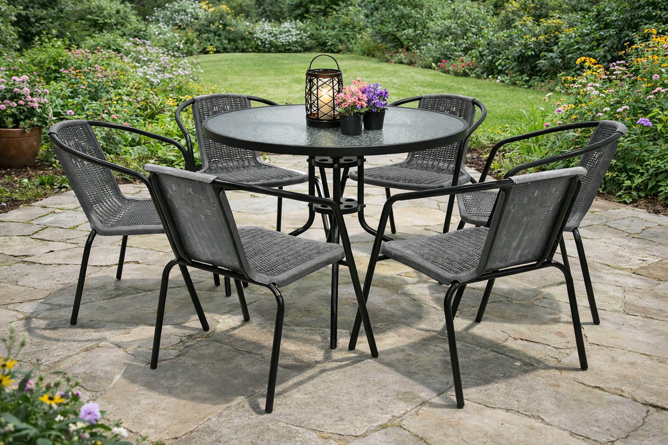 GARDEN FURNITURE SET BALCONY TERRACE TABLE FI90+6x CHAIRS LORETTO GREY Number of items in the set 7