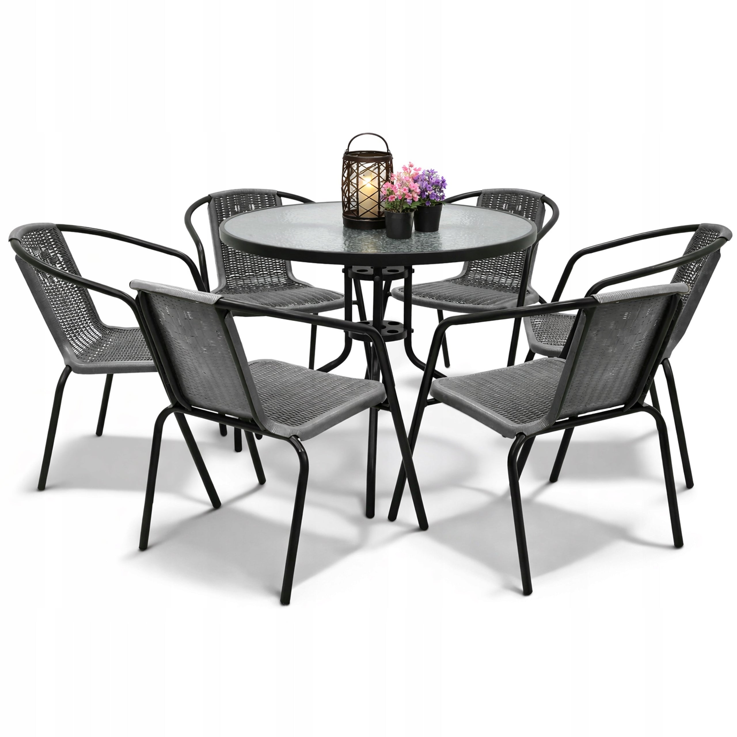 GARDEN FURNITURE SET BALCONY TERRACE TABLE FI90+6x CHAIRS LORETTO GREY