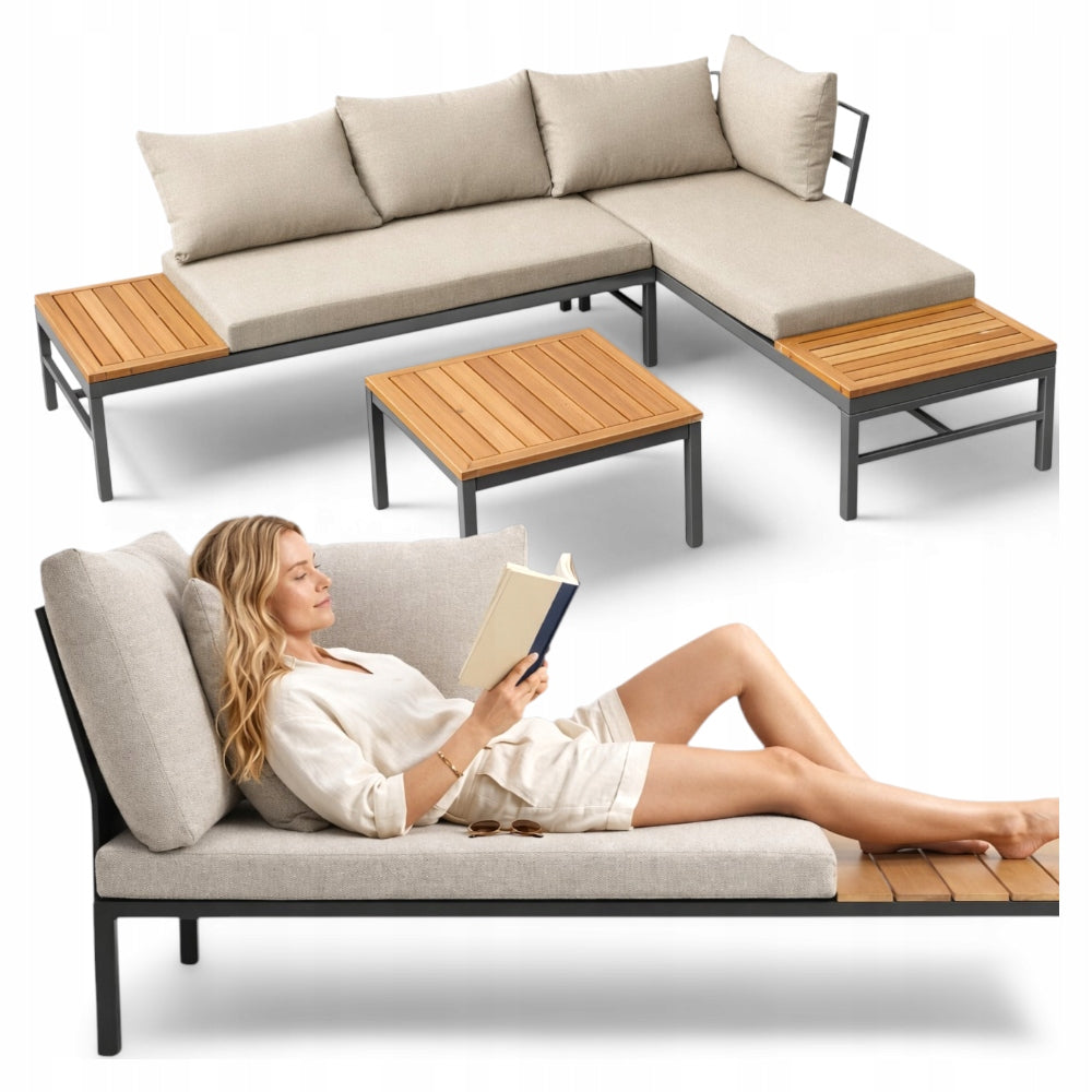 GARDEN FURNITURE SET CORNER SOFA MODULAR TABLE CUSHION SET