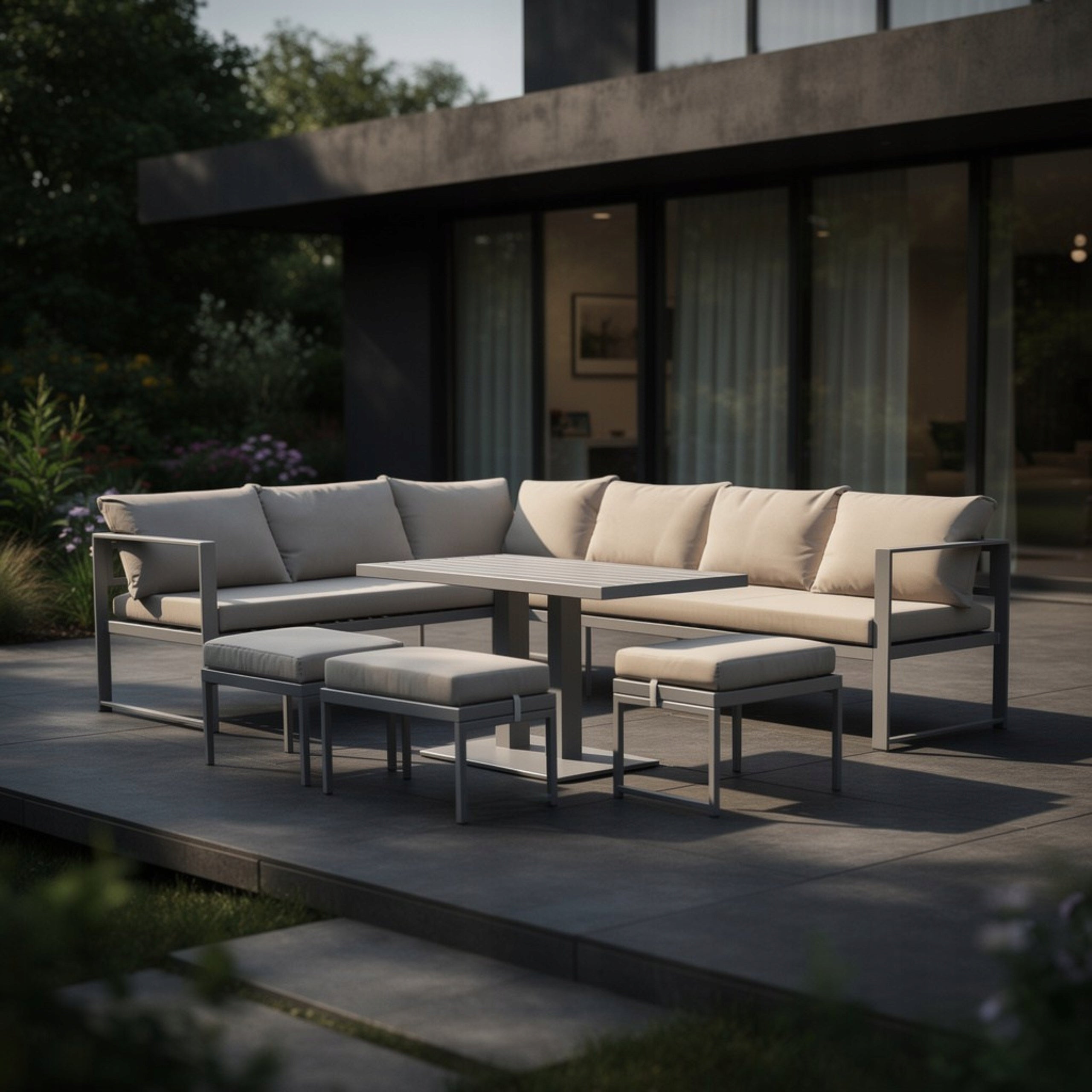 GARDEN FURNITURE SET CORNER TABLE 3 POUFS NM-21G BR RAISED TABLE BROWN Main material steel