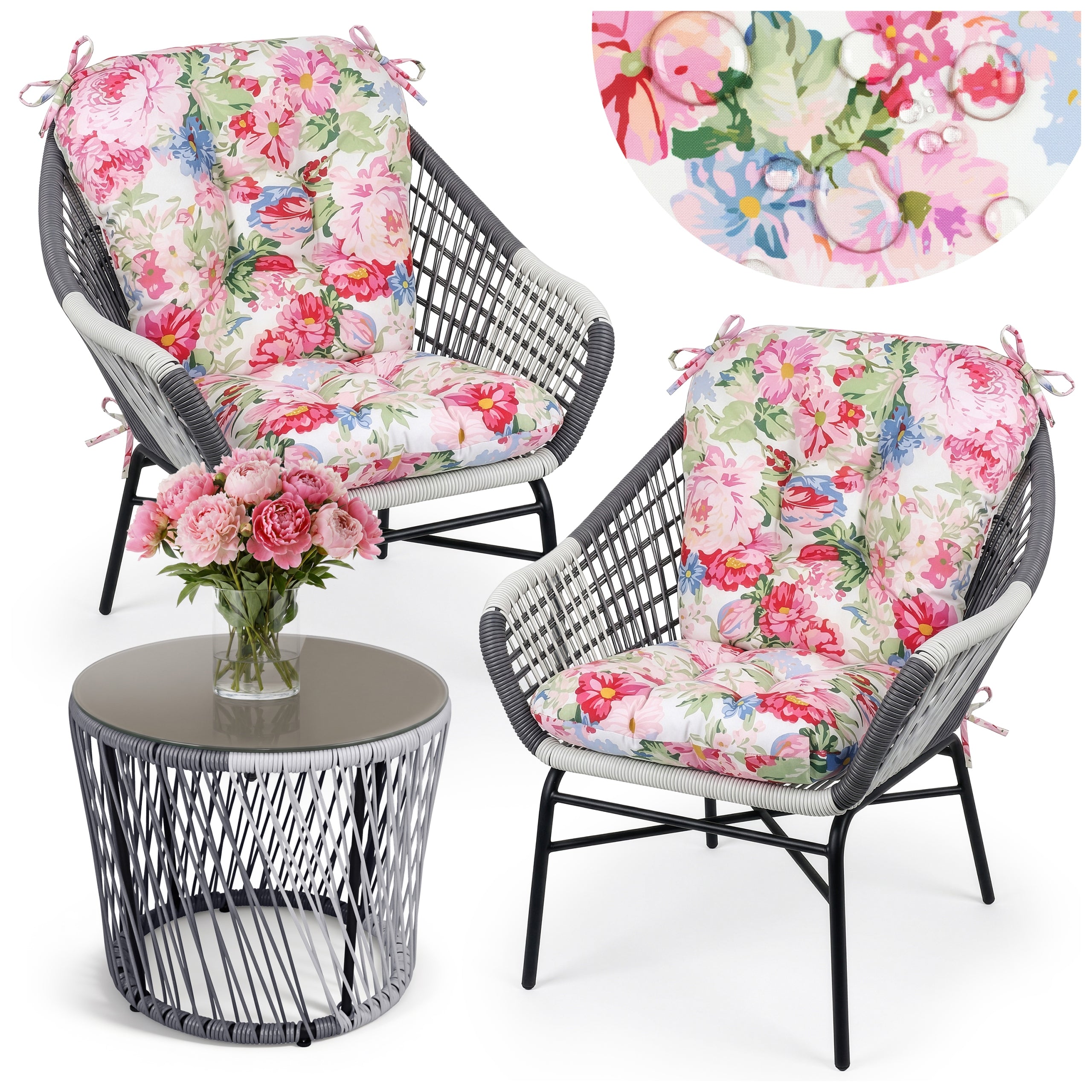 GARDEN FURNITURE SET + CUSHIONS GARDEN FURNITURE SET 2 ARMCHAIRS + TABLE