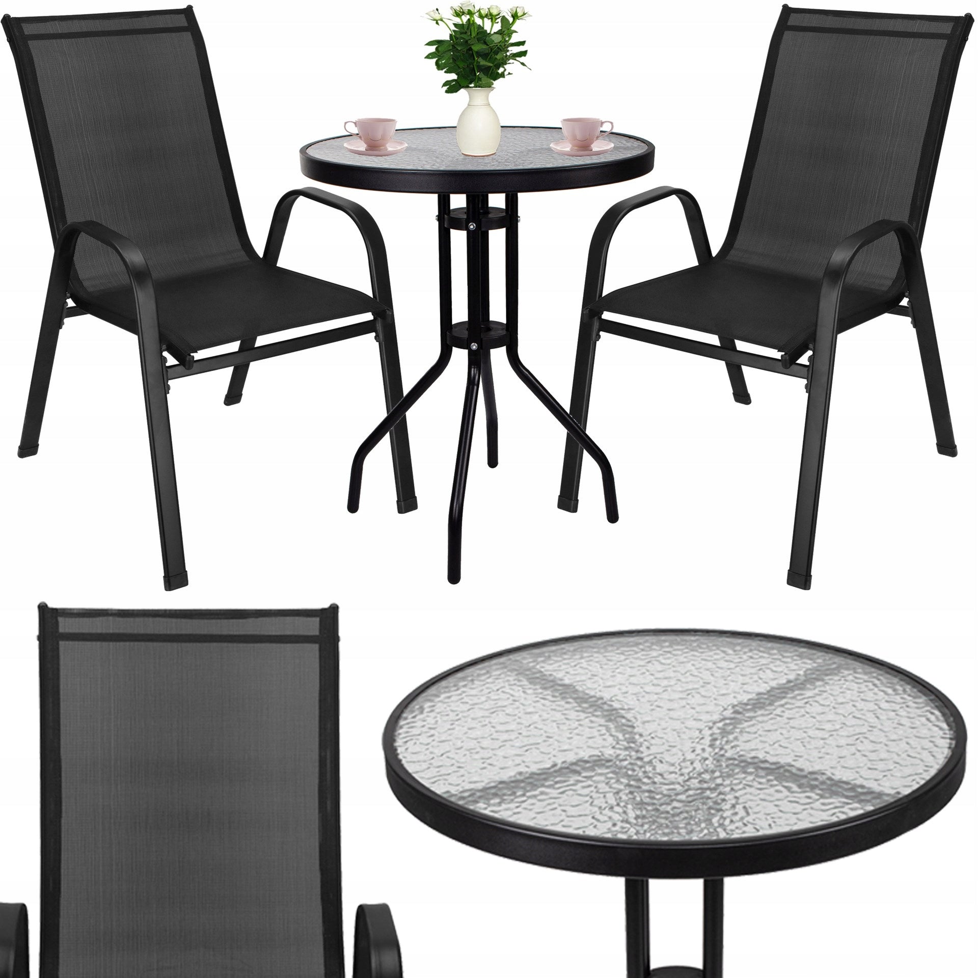 GARDEN FURNITURE SET FOR BALCONY TERRACE WATERPROOF TABLE+2 CHAIRS BLACK Color black