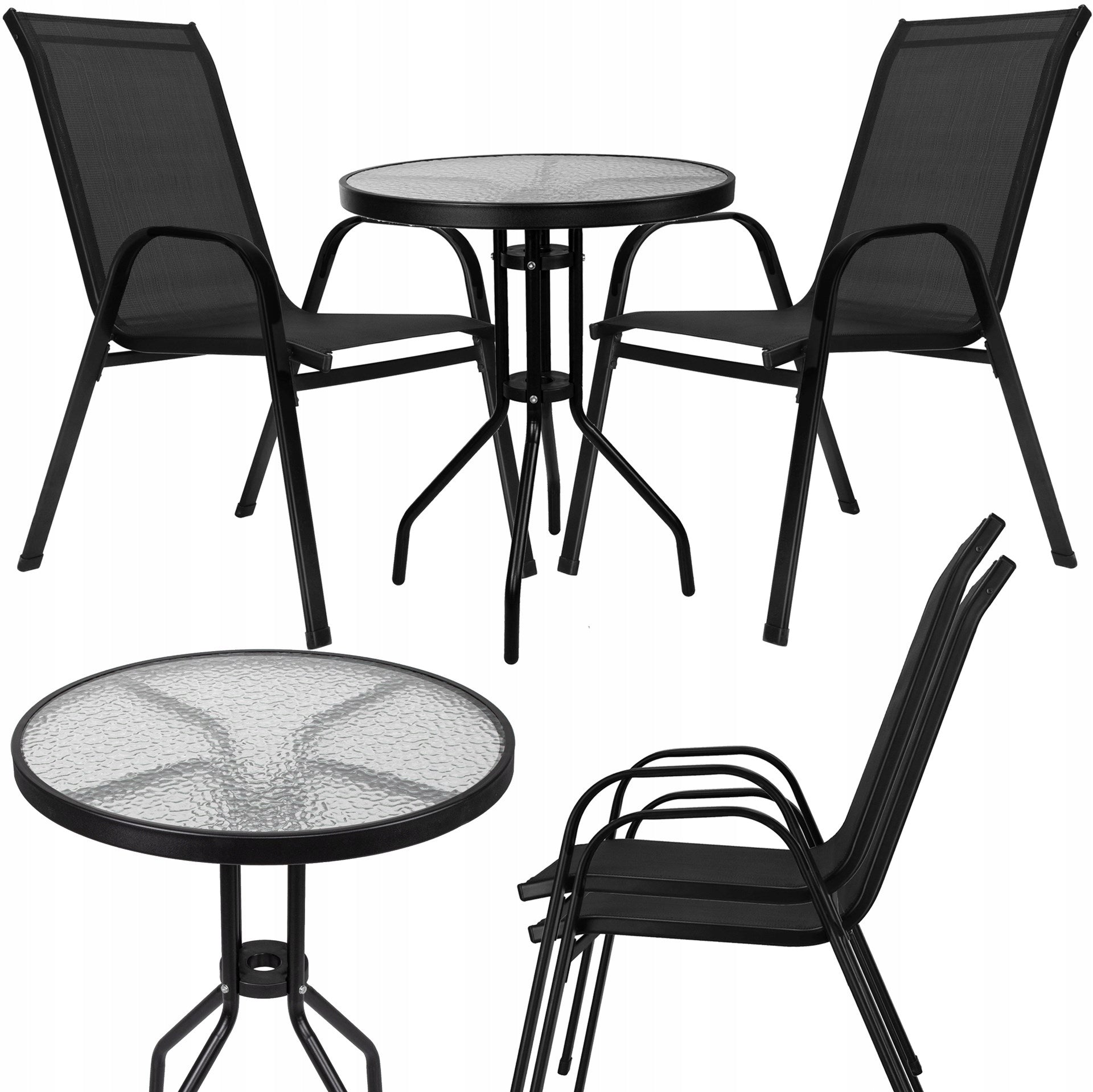 GARDEN FURNITURE SET FOR BALCONY TERRACE WATERPROOF TABLE+2 CHAIRS BLACK