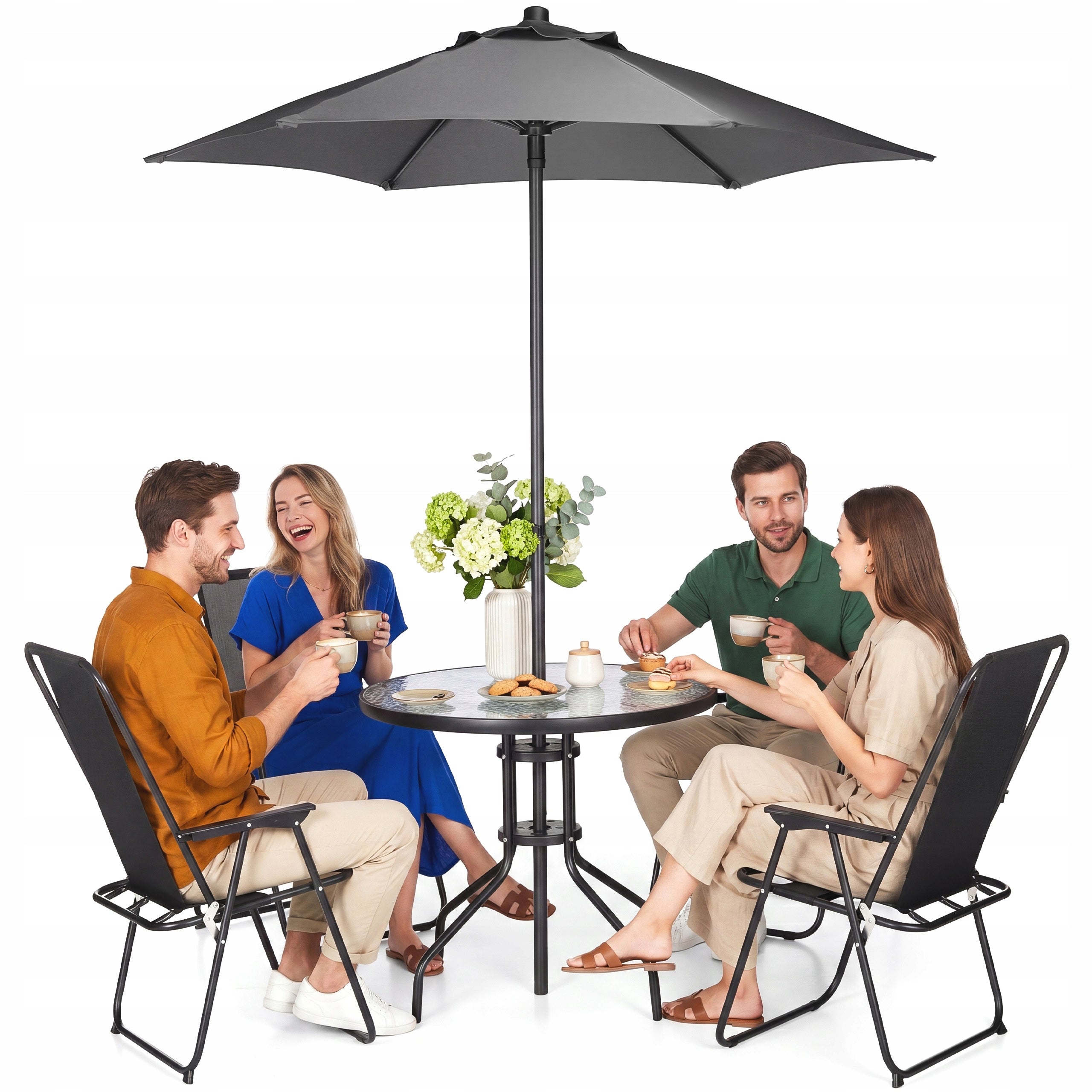 GARDEN FURNITURE SET GARDEN TABLE 4-CHAIR UMBRELLA LUVERNO