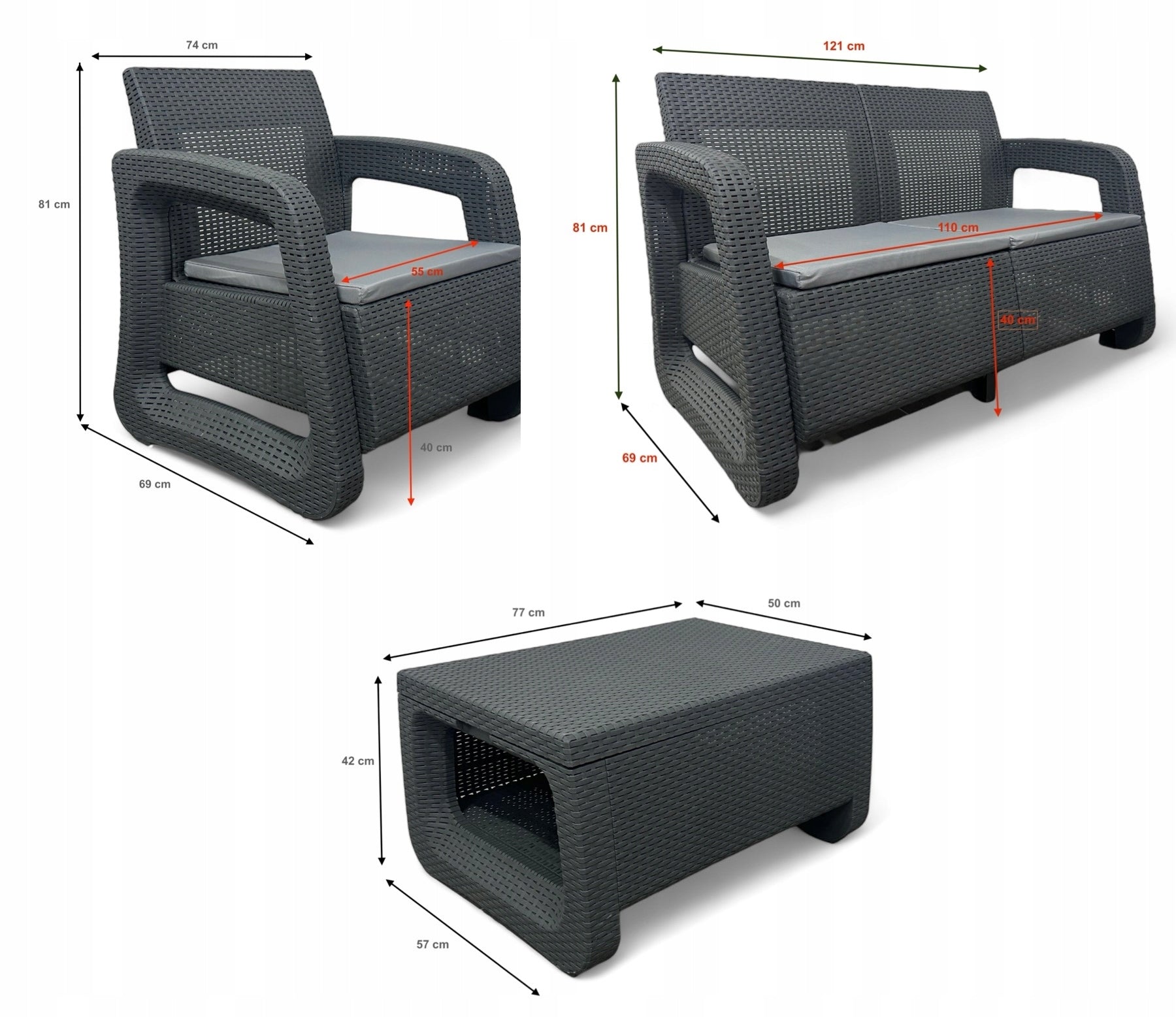 GARDEN FURNITURE SET LS03 RATTAN MTG FURNITURE SET GREY Main material synthetic rattan