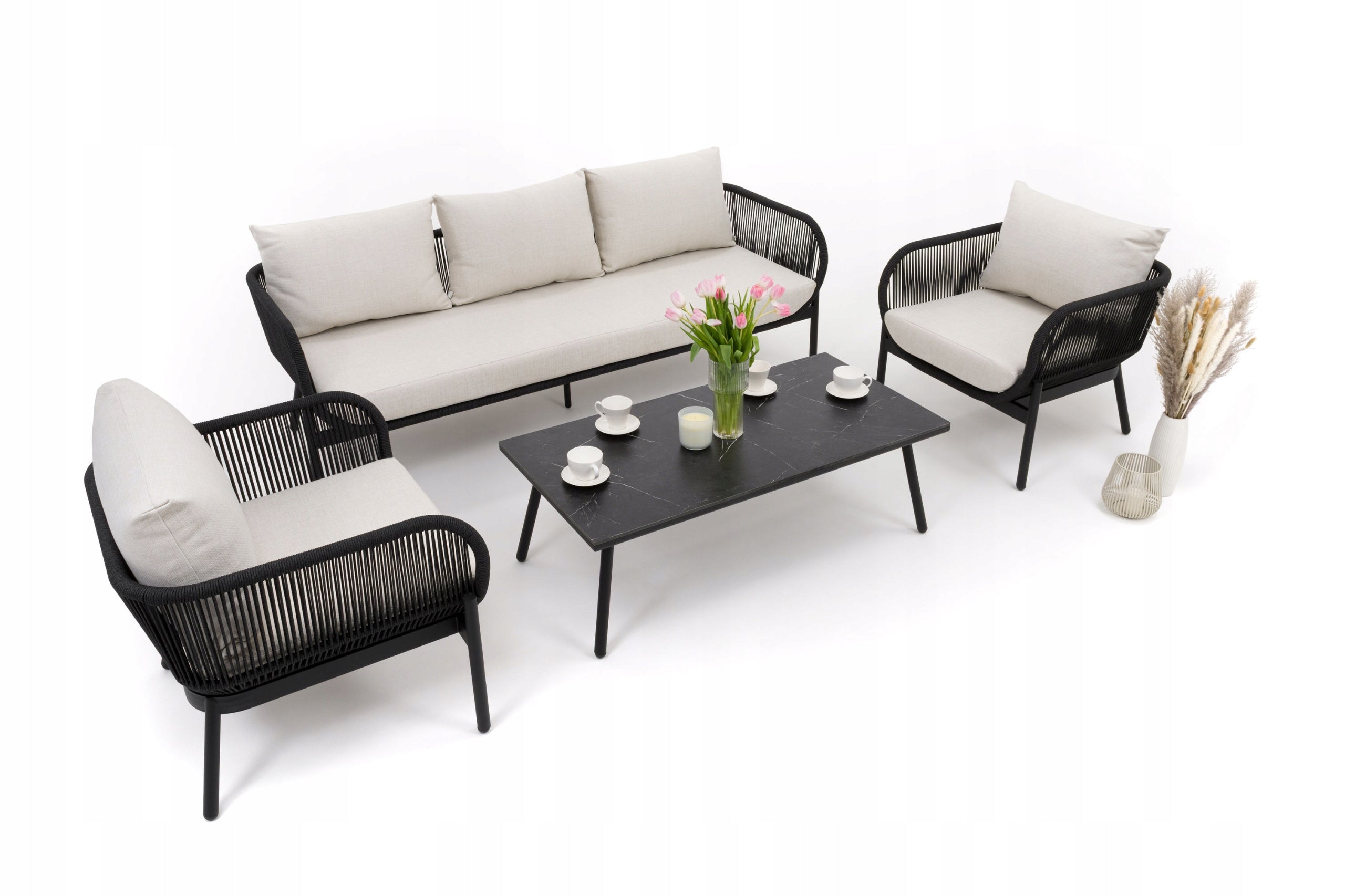 GARDEN FURNITURE SET MODERN ALUMINUM BELIZE LUX BLACK AND BEIGE Manufacturer code ZESTAW WYPOCZYNKOWY BELIZE LUX - CZARNO BEŻOW