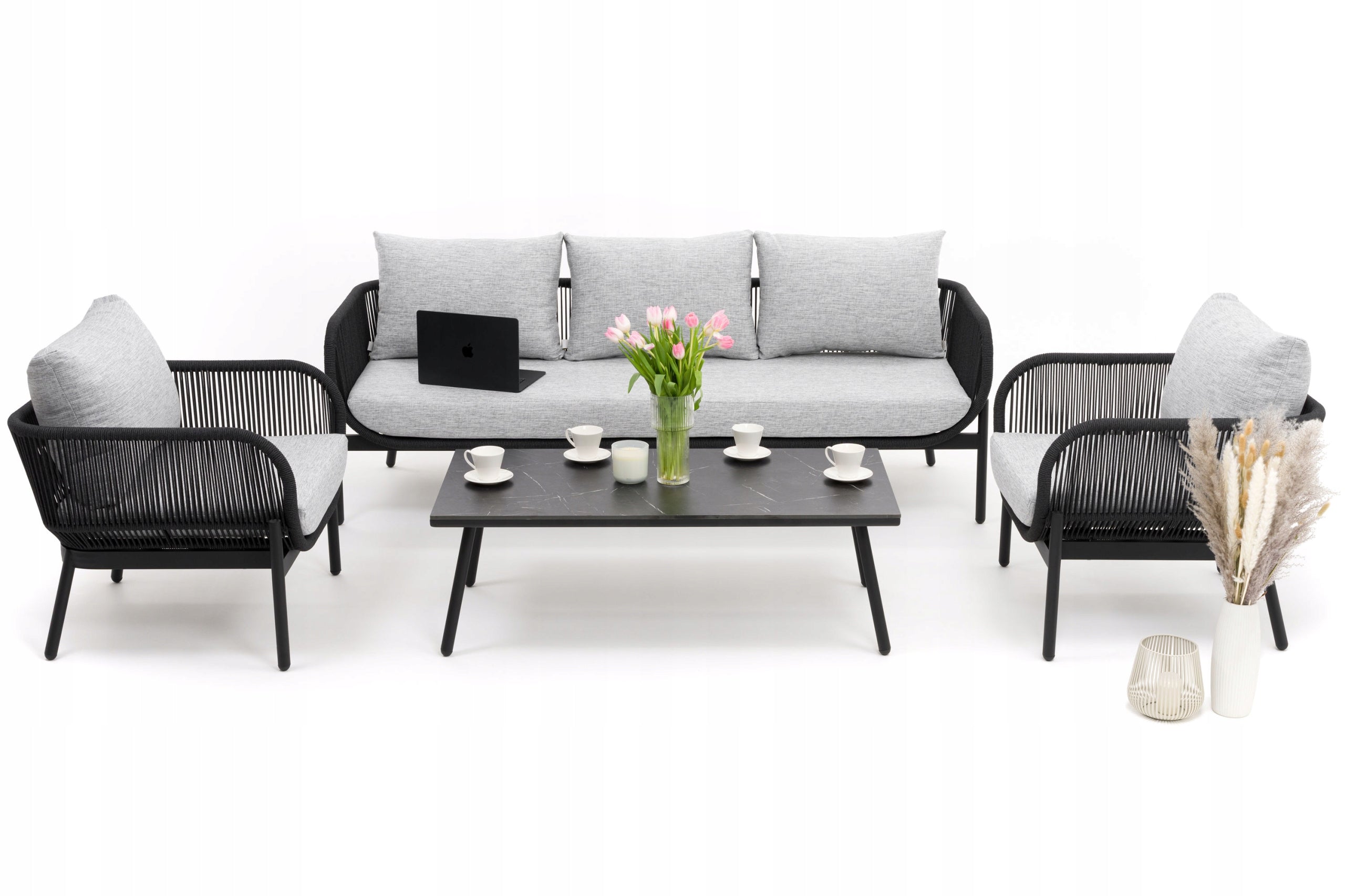 GARDEN FURNITURE SET MODERN ALUMINUM BELIZE LUX BLACK AND GRAY Packaging status original