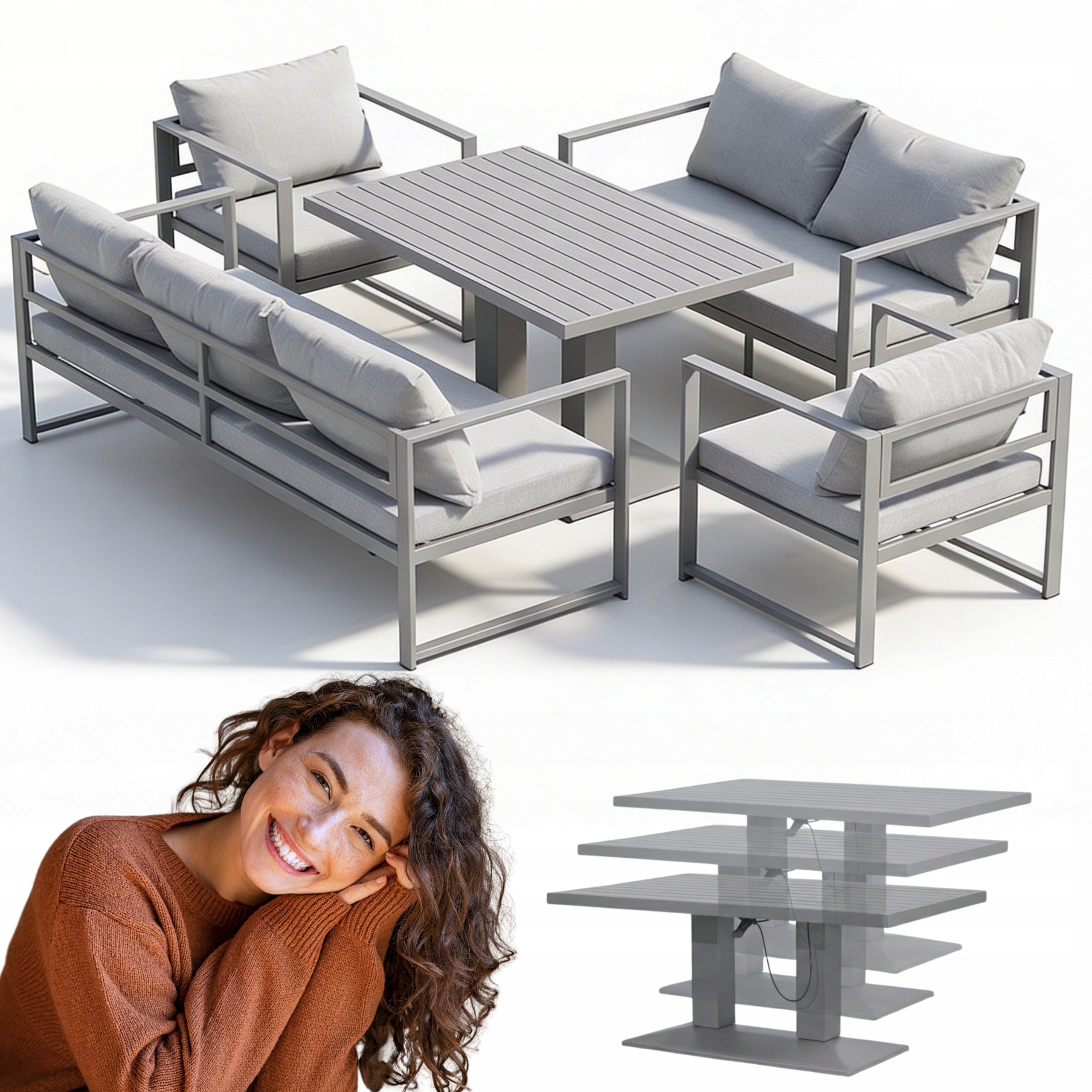 GARDEN FURNITURE SET NM-2011G METAL RAISED TABLE GREY PREMIUM