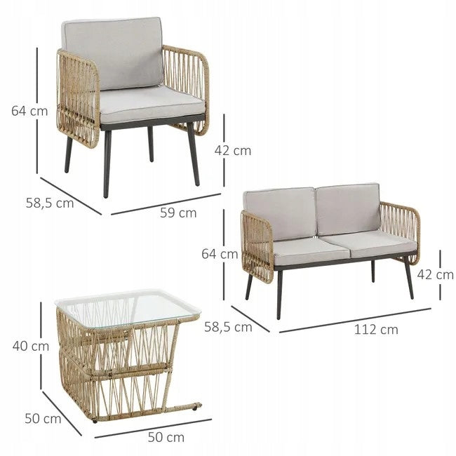 GARDEN FURNITURE SET RATTAN SOFA TABLE AND CHAIRS Color gray
