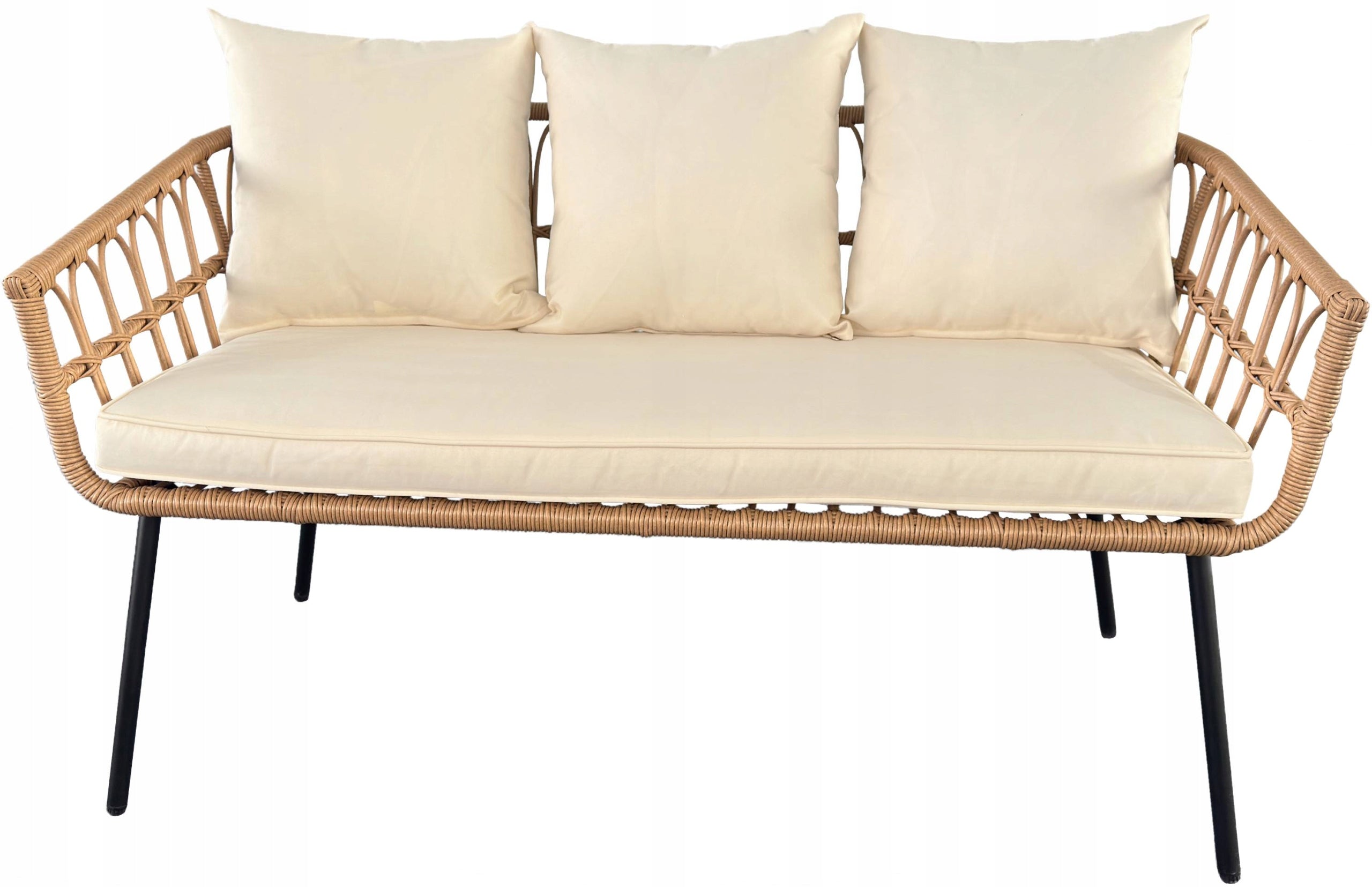 GARDEN FURNITURE SET RATTAN TABLE SOFA 2x CHAIR Cream ZENJOY Line Ogród