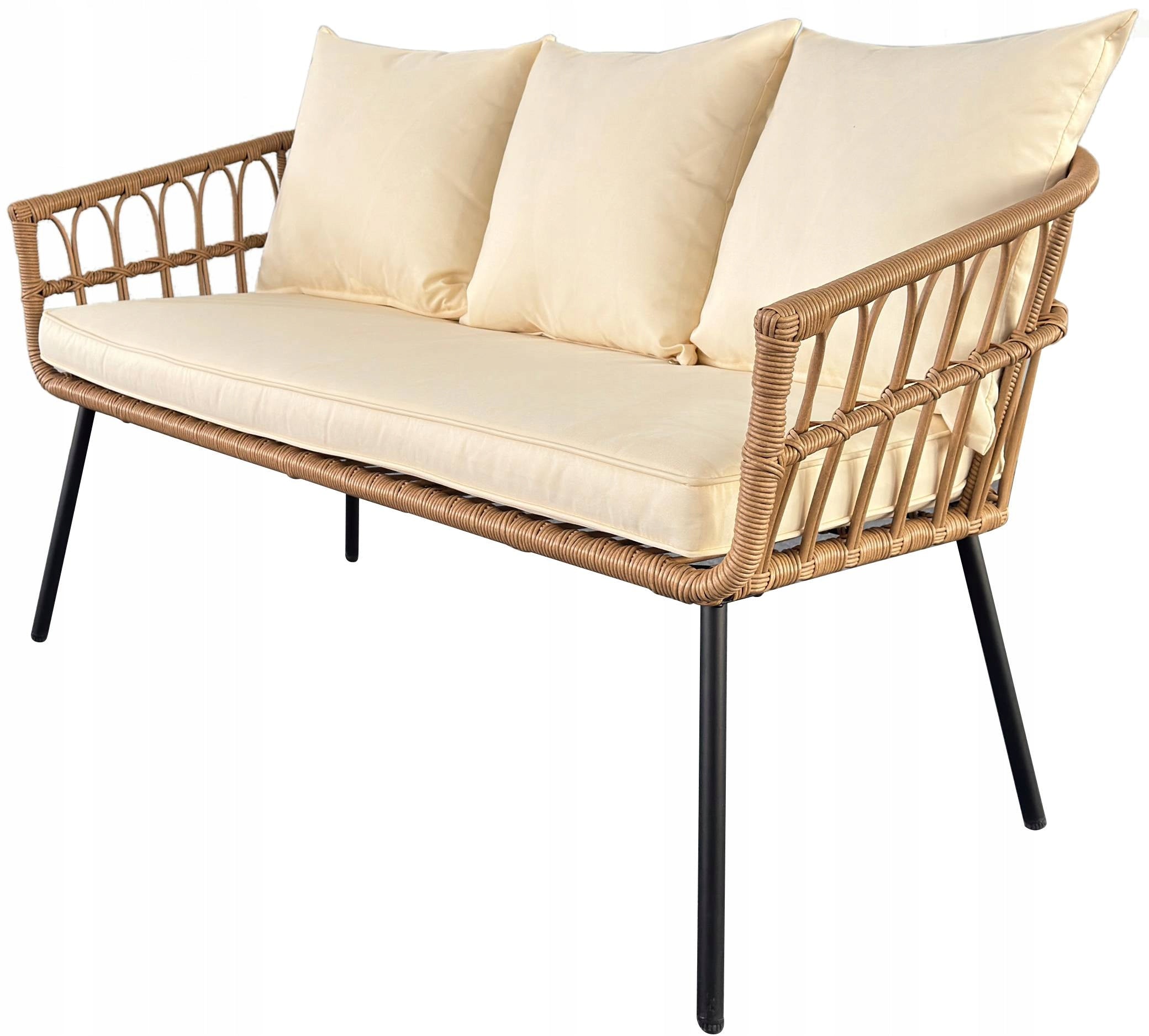 GARDEN FURNITURE SET RATTAN TABLE SOFA 2x CHAIR Cream ZENJOY Set contents armchair chair end table