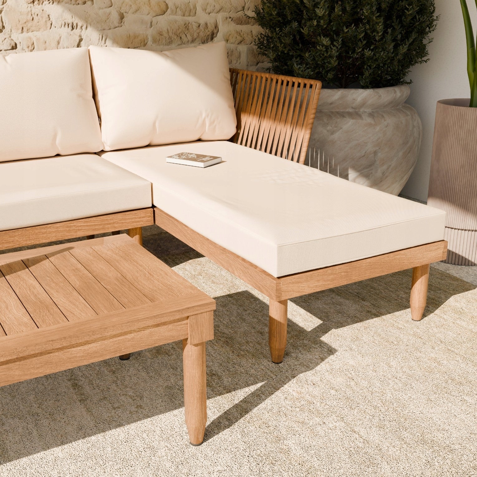 GARDEN FURNITURE SET SEMPLE 3-SET WOODEN CREAM ZENJOY Color beige