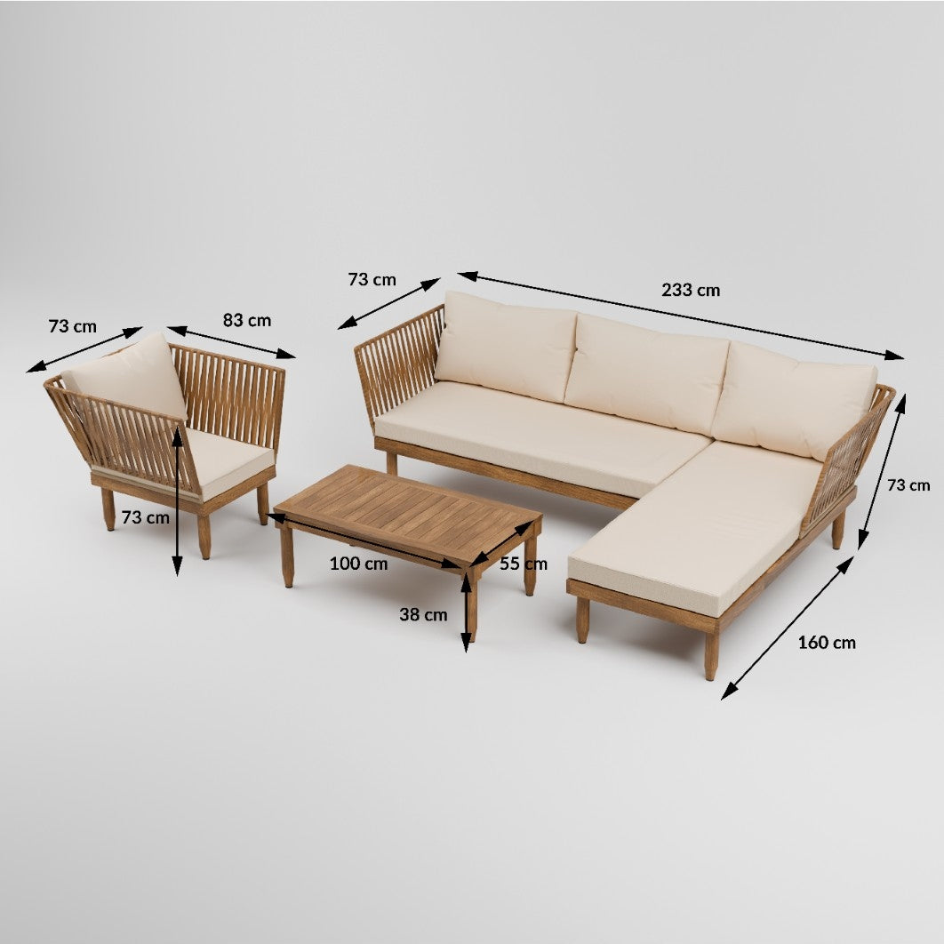GARDEN FURNITURE SET SEMPLE 3-SET WOODEN CREAM ZENJOY Number of items in the set 3