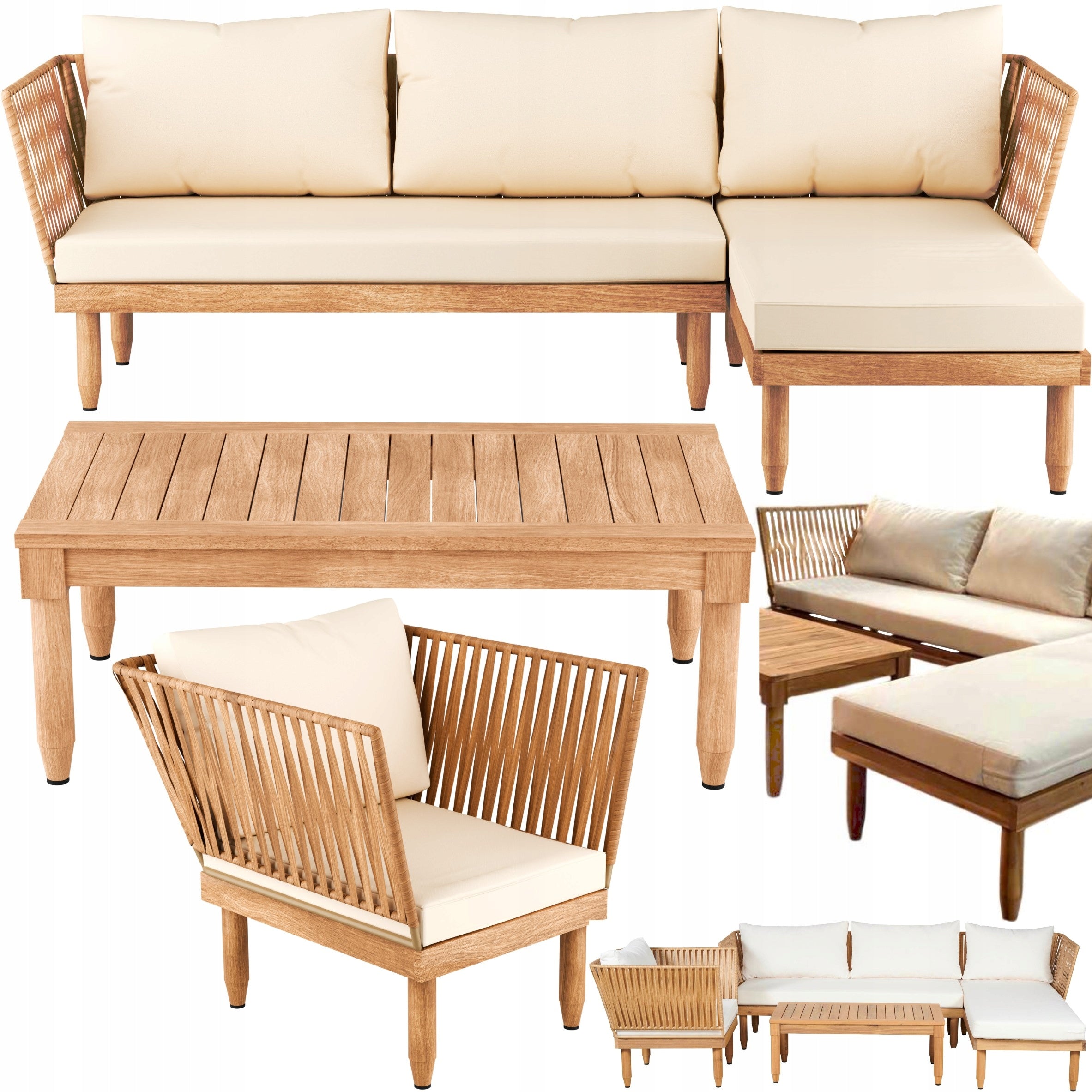 GARDEN FURNITURE SET SEMPLE 3-SET WOODEN CREAM ZENJOY