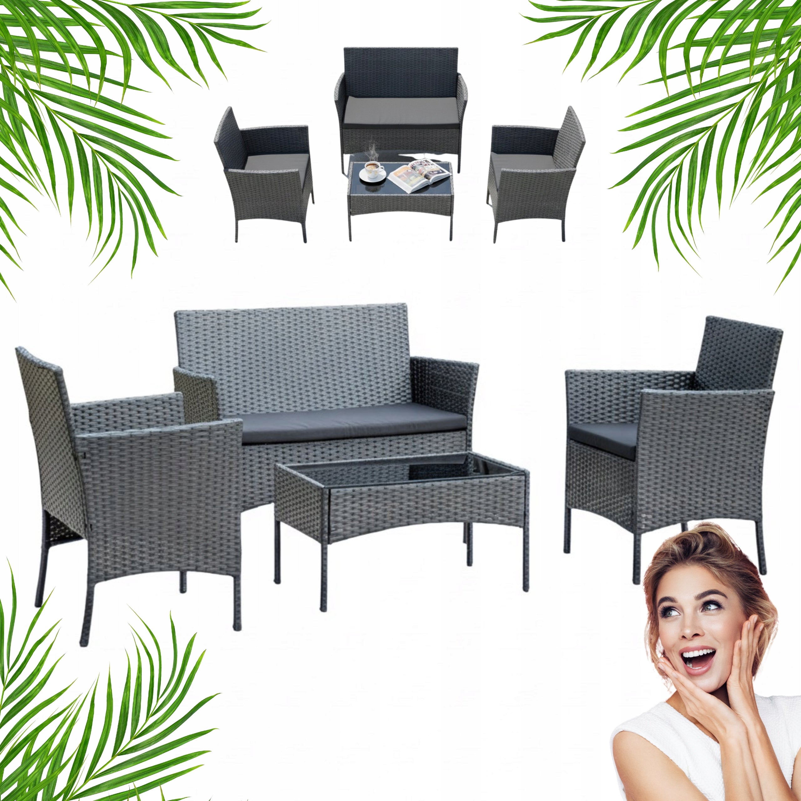 GARDEN FURNITURE SET SFS010 MTG GARDEN FURNITURE RATTAN GREY