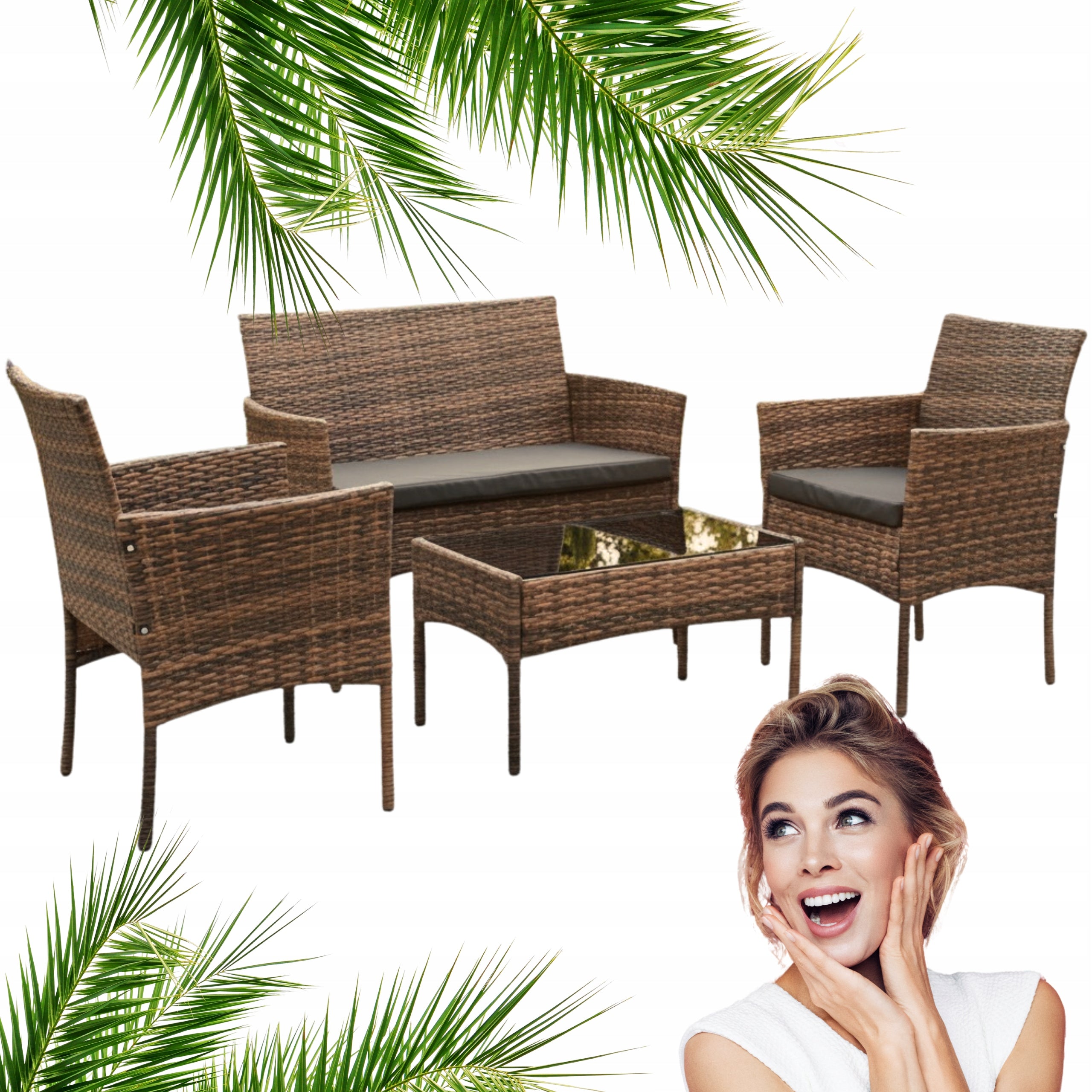 GARDEN FURNITURE SET SFS010 MTG GARDEN FURNITURE RATTAN LIGHT BROWN