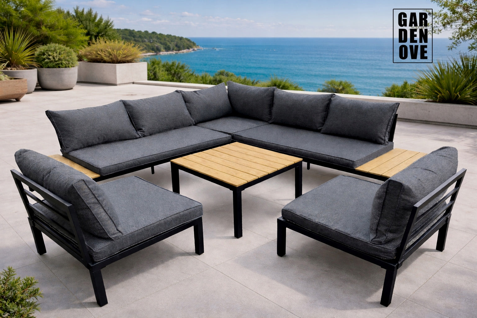 GARDEN FURNITURE SET SOFA, CORNER + 2 ARMCHAIRS, GARDENOVE Manufacturer code SR100AA