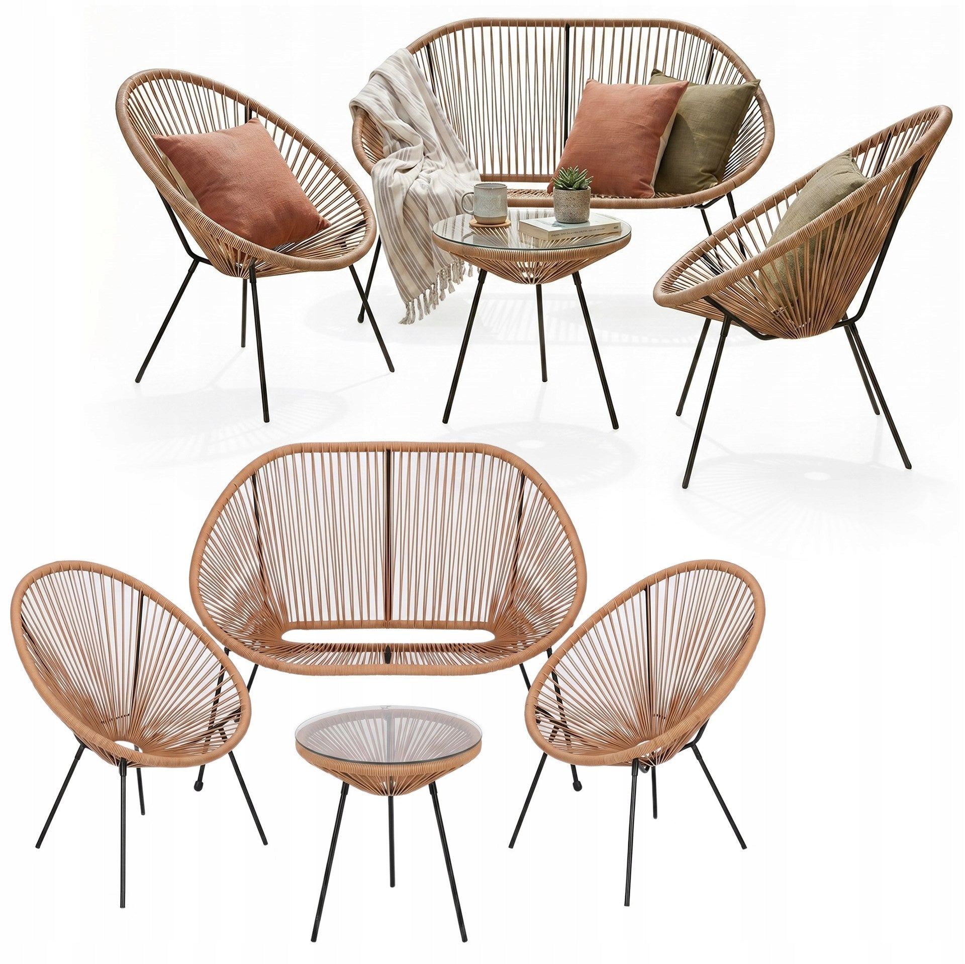 GARDEN FURNITURE SET SOFA RATTAN ARMCHAIR ACAPULCO FURNITURE SET FOR 5 PEOPLE Color beige