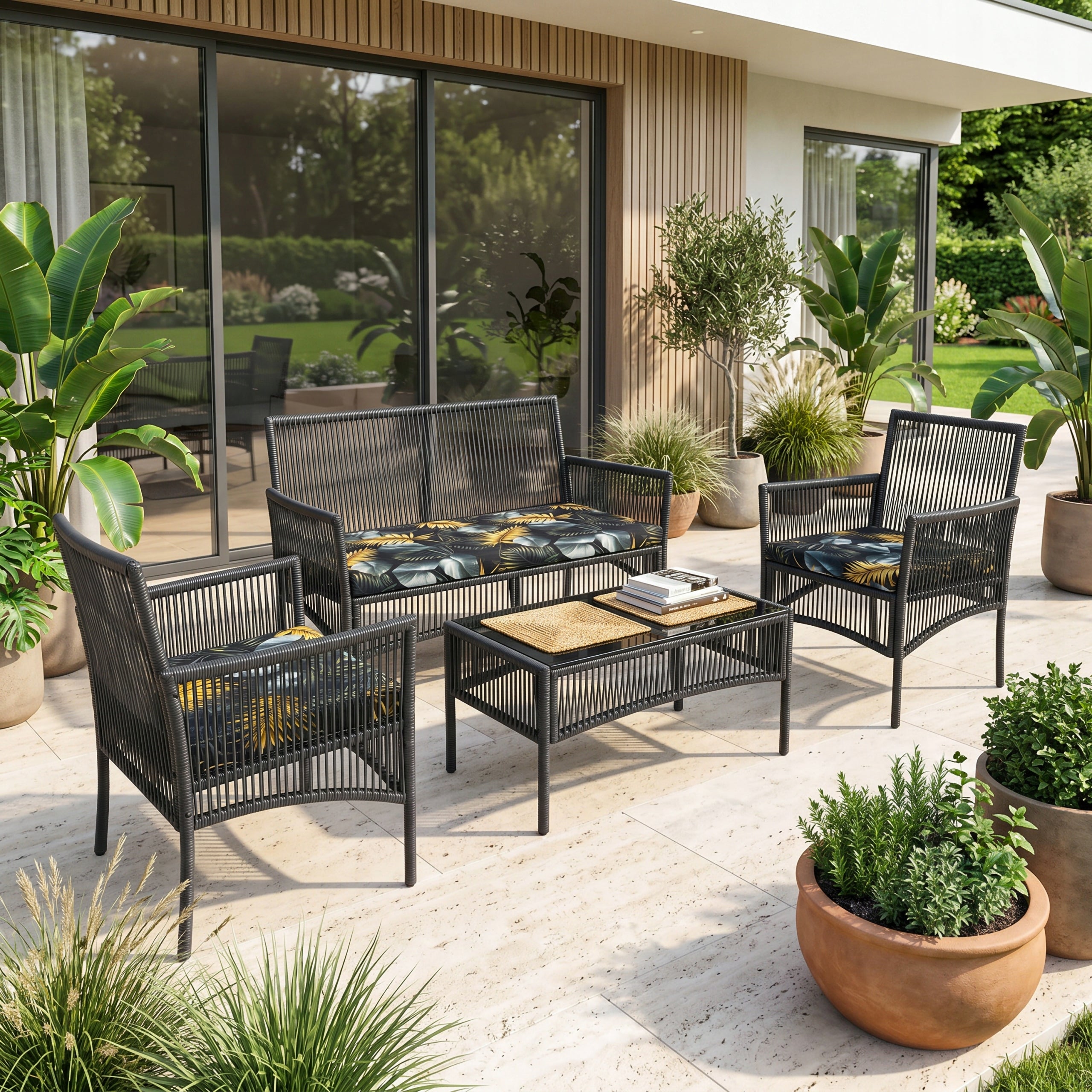 GARDEN FURNITURE SET SOFA TABLE ARMCHAIRS FOR GARDEN PLUS PILLOWS Manufacturer DOMAREX ISWING