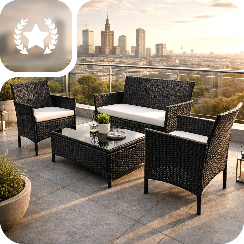 GARDEN FURNITURE SET SOFA TABLE RATTAN ARMCHAIRS FURNITURE SET FOR 5 PEOPLE Manufacturer code MEBLE OGRODOWE SOFA STOLIK FOTELE RATTANOWE