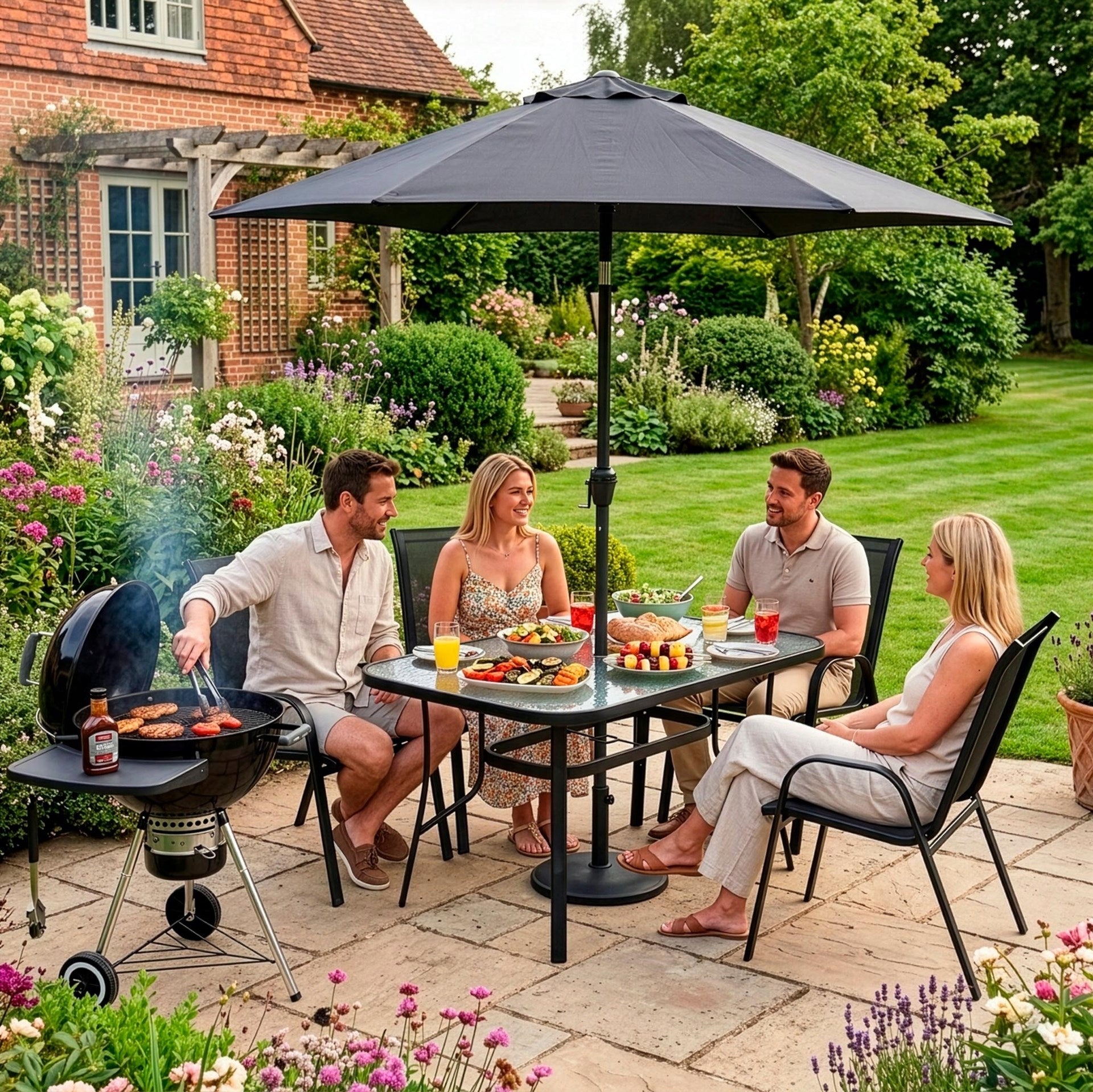 GARDEN FURNITURE SET TABLE +4 CHAIRS FOR TERRACE BALCONY LARGE Line ZESTAW STOLIK OGRODOWY Z KRZESŁAMI