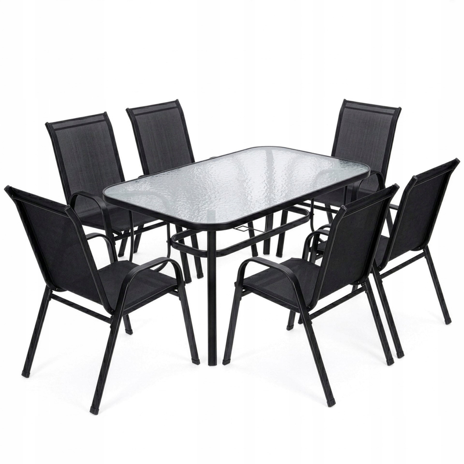 GARDEN FURNITURE SET TABLE +6 CHAIRS FOR TERRACE BALCONY LARGE Color black
