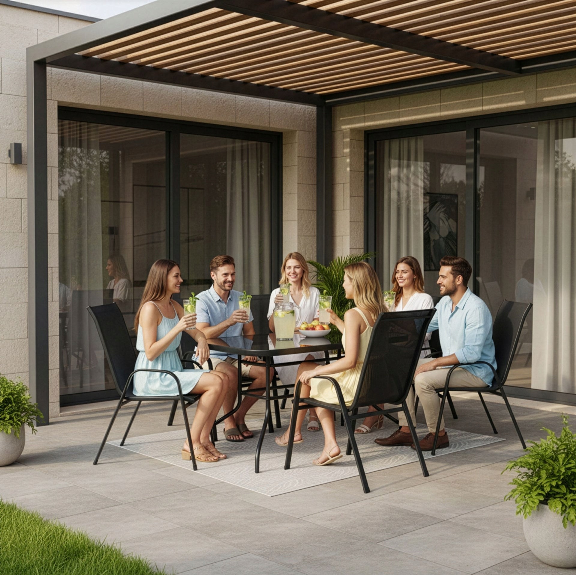 GARDEN FURNITURE SET TABLE +6 CHAIRS FOR TERRACE BALCONY LARGE Packaging status original