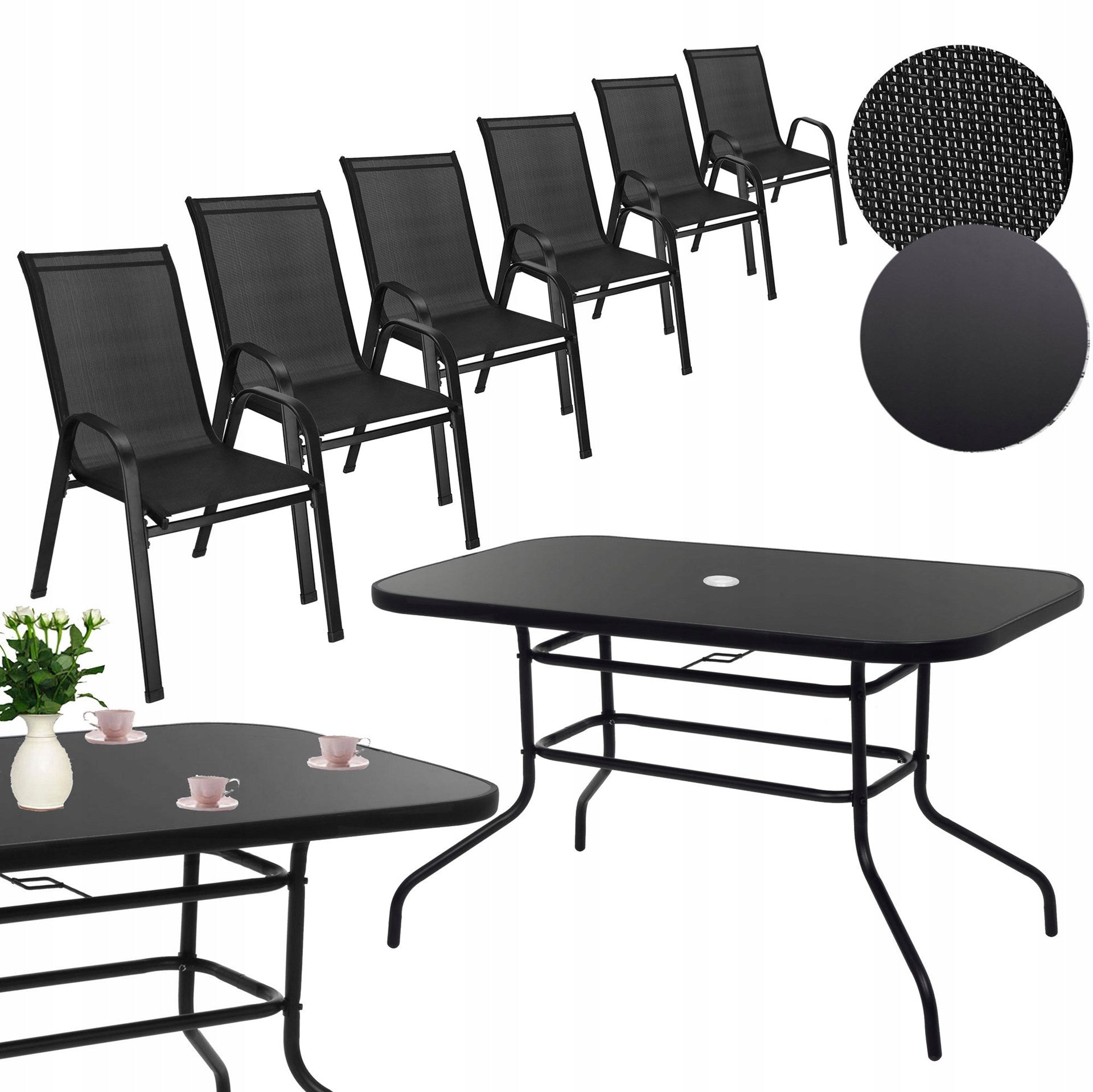 GARDEN FURNITURE SET TABLE +6 CHAIRS FOR TERRACE BALCONY LARGE Set contents chair table