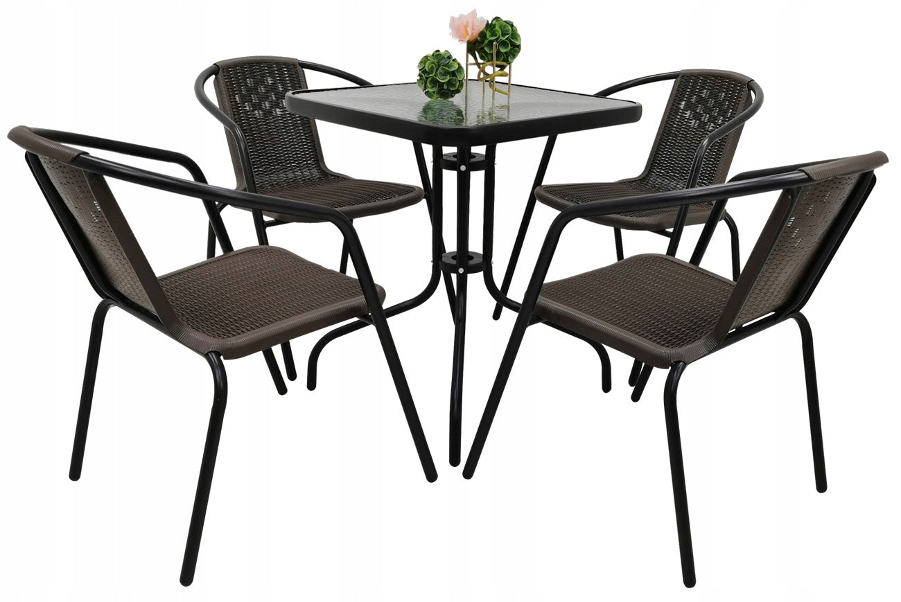 GARDEN FURNITURE SET TERRACE BALCONY TABLE 60x60 + 4x CHAIRS LORETTO BROWN