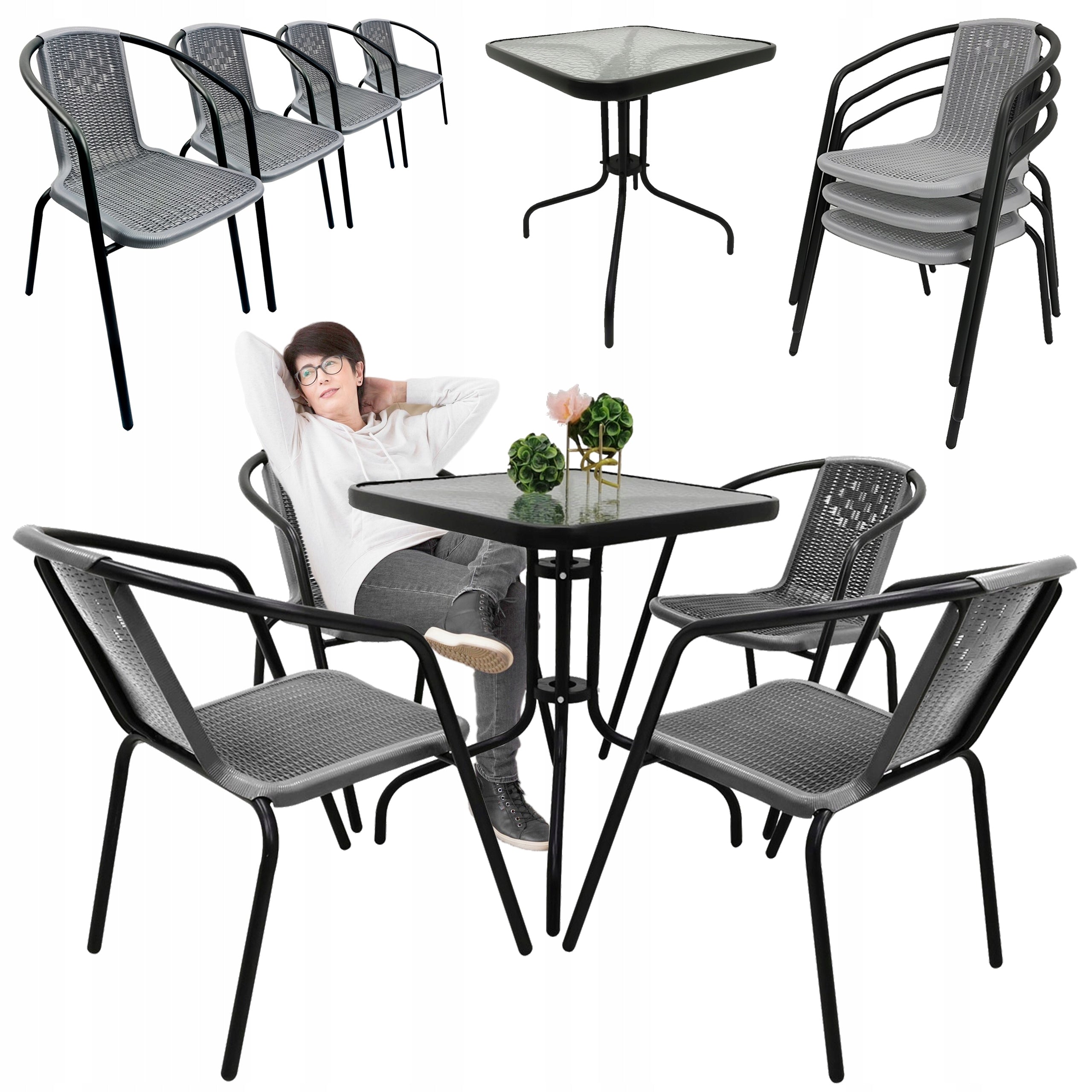 GARDEN FURNITURE SET TERRACE BALCONY TABLE 60x60 + 4x LORETTO CHAIRS GRAY Manufacturer Kontrast