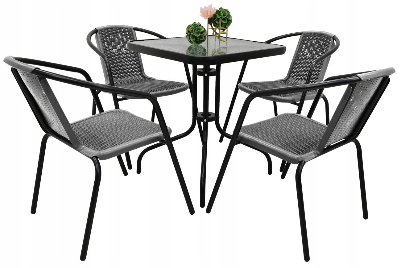GARDEN FURNITURE SET TERRACE BALCONY TABLE 60x60 + 4x LORETTO CHAIRS GRAY